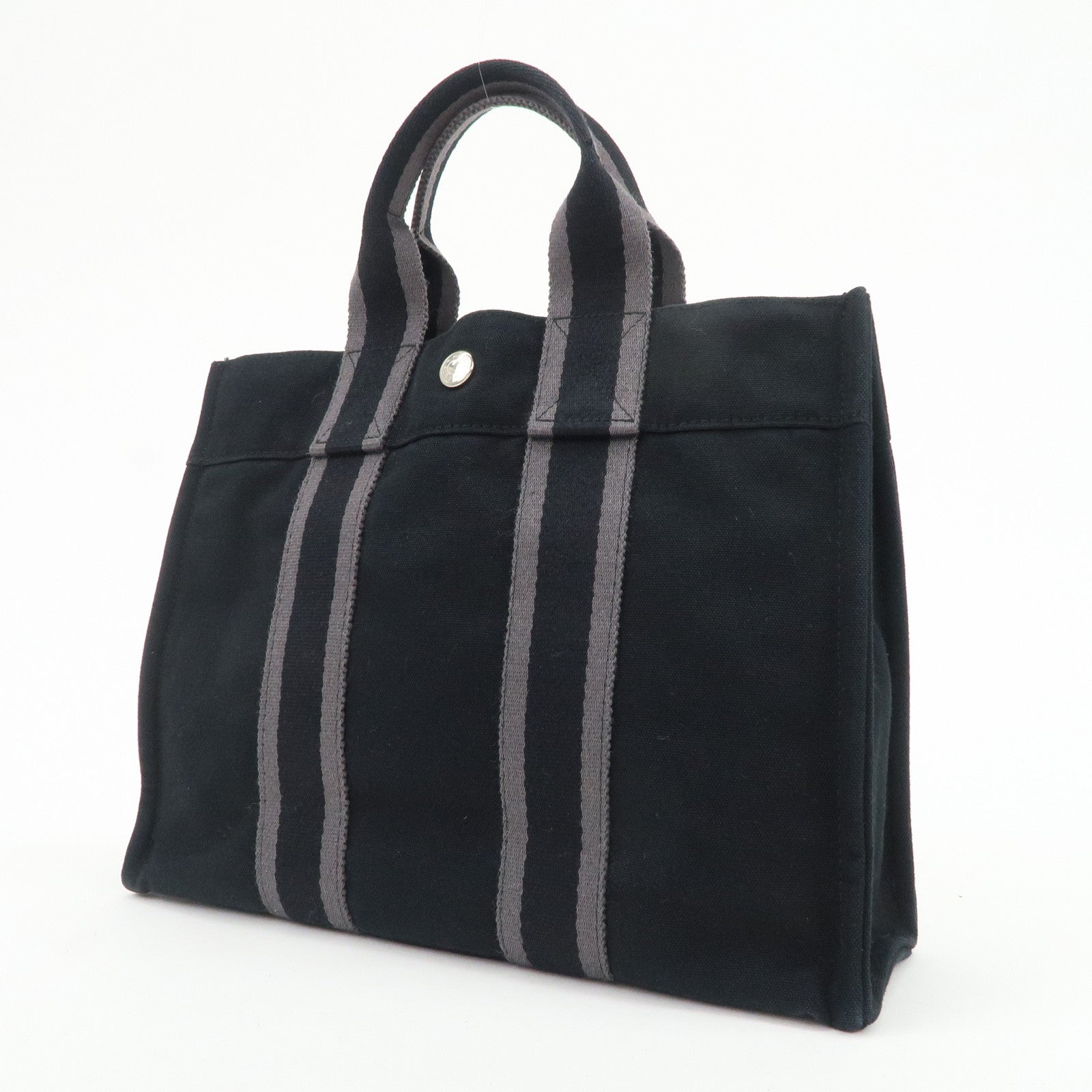 HERMES Fourre Tout PM Logo Canvas Tote Bag Hand Bag Black