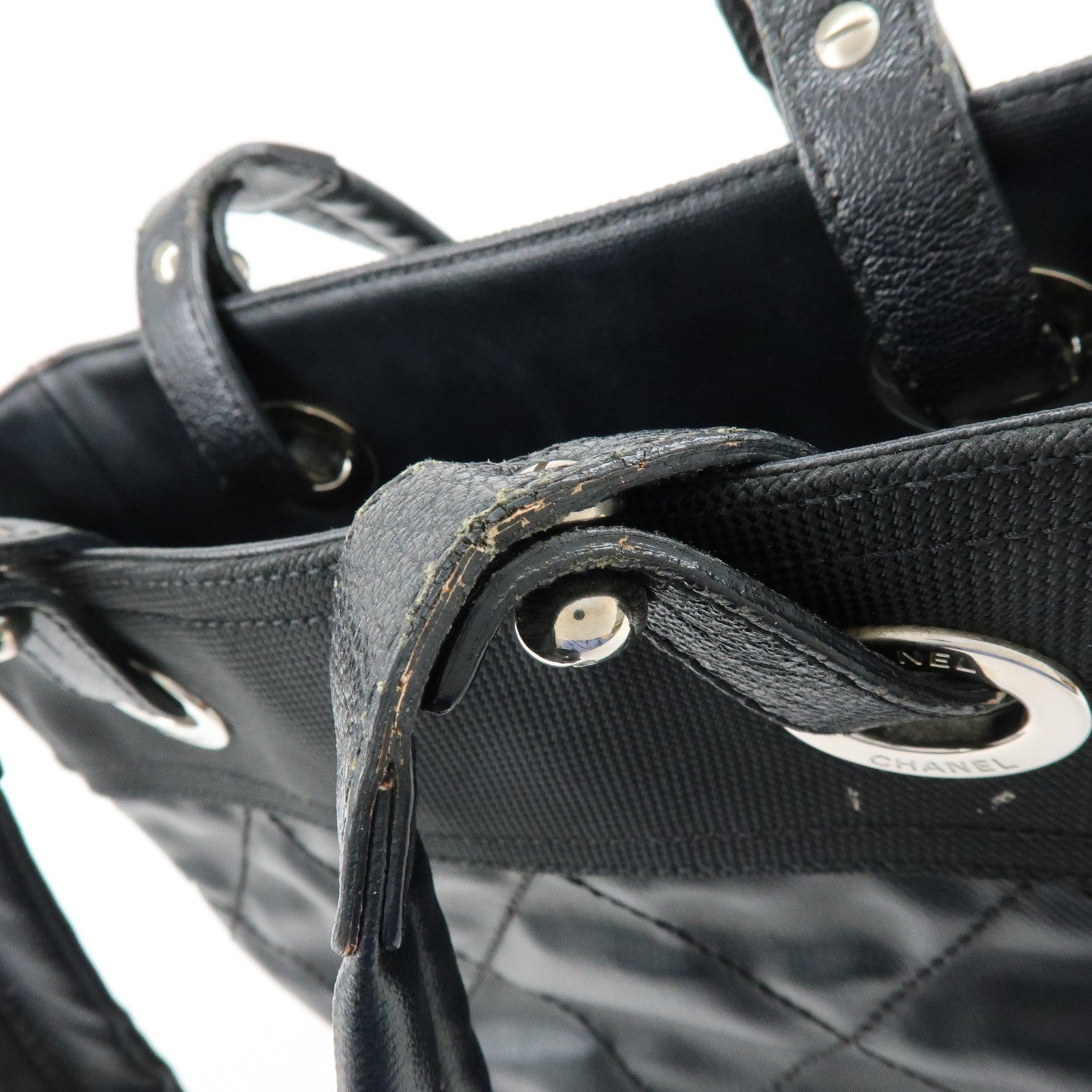 CHANEL Paris Biarritz PM PVC Leather Tote Bag Hand Bag Black A34208