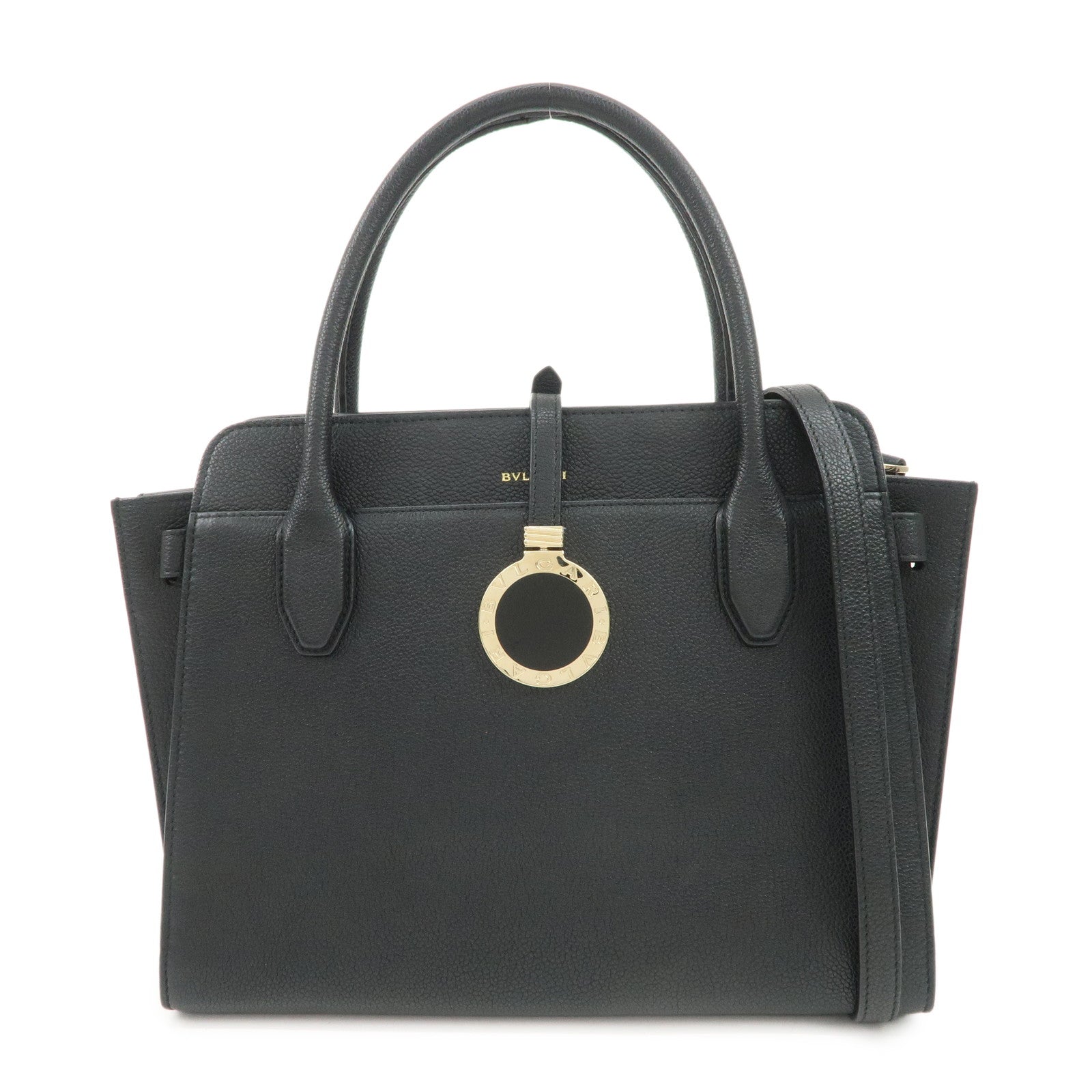 BVLGARI Alba Leather 2Way Hand Bag Shoulder Bag Charm Black