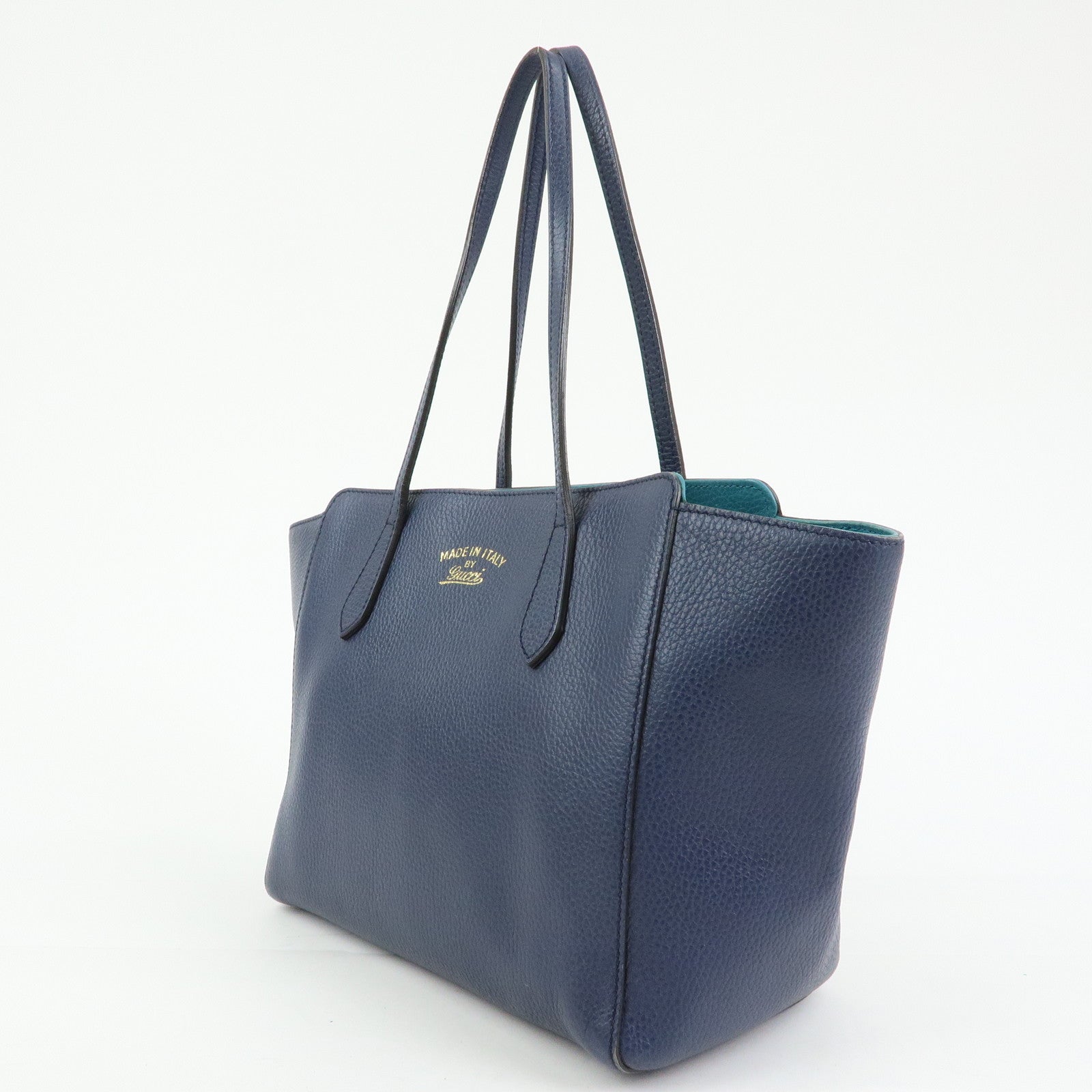 GUCCI Swing Leather Tote Bag Shoulder Bag Navy 354408