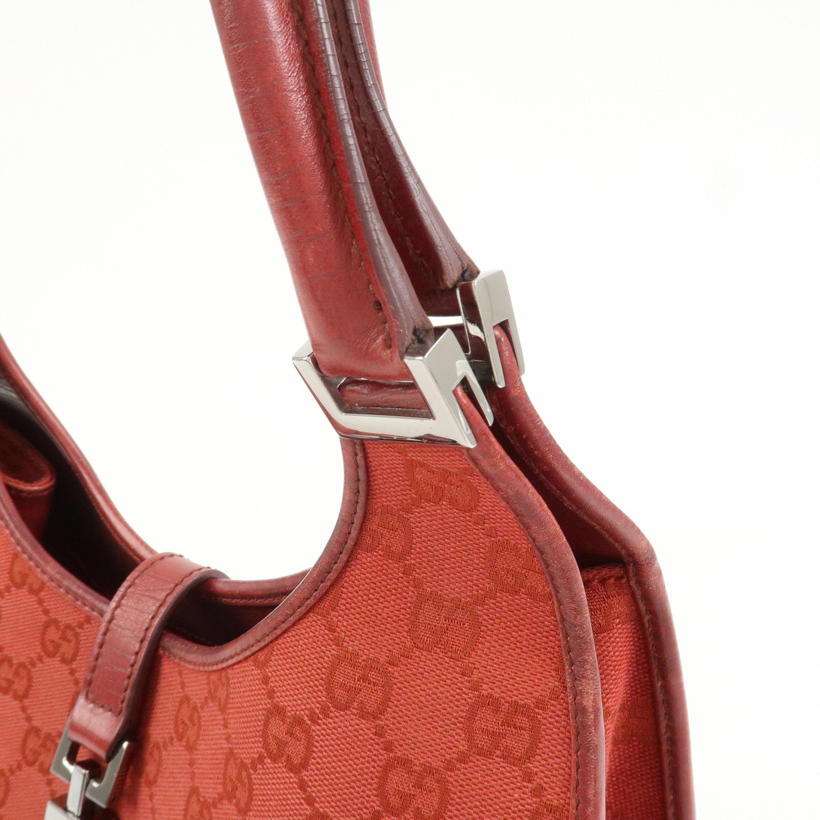 GUCCI Jackie GG Canvas Leather Shoulder Bag Hand Bag Red 01719