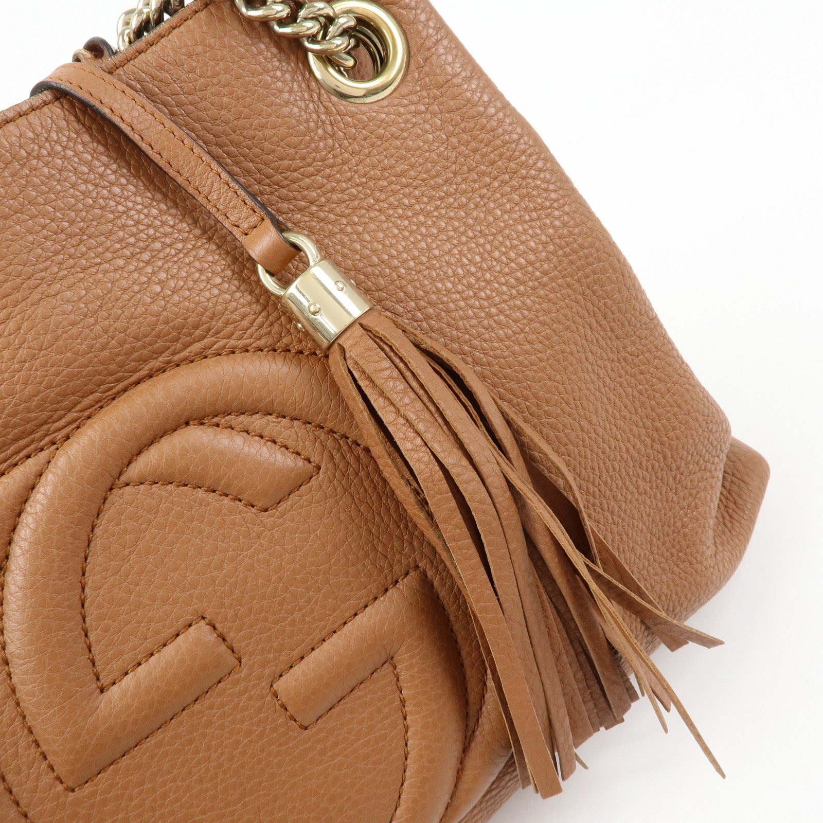 GUCCI SOHO Interlocking G Leather Chain Shoulder Bag Brown 308982