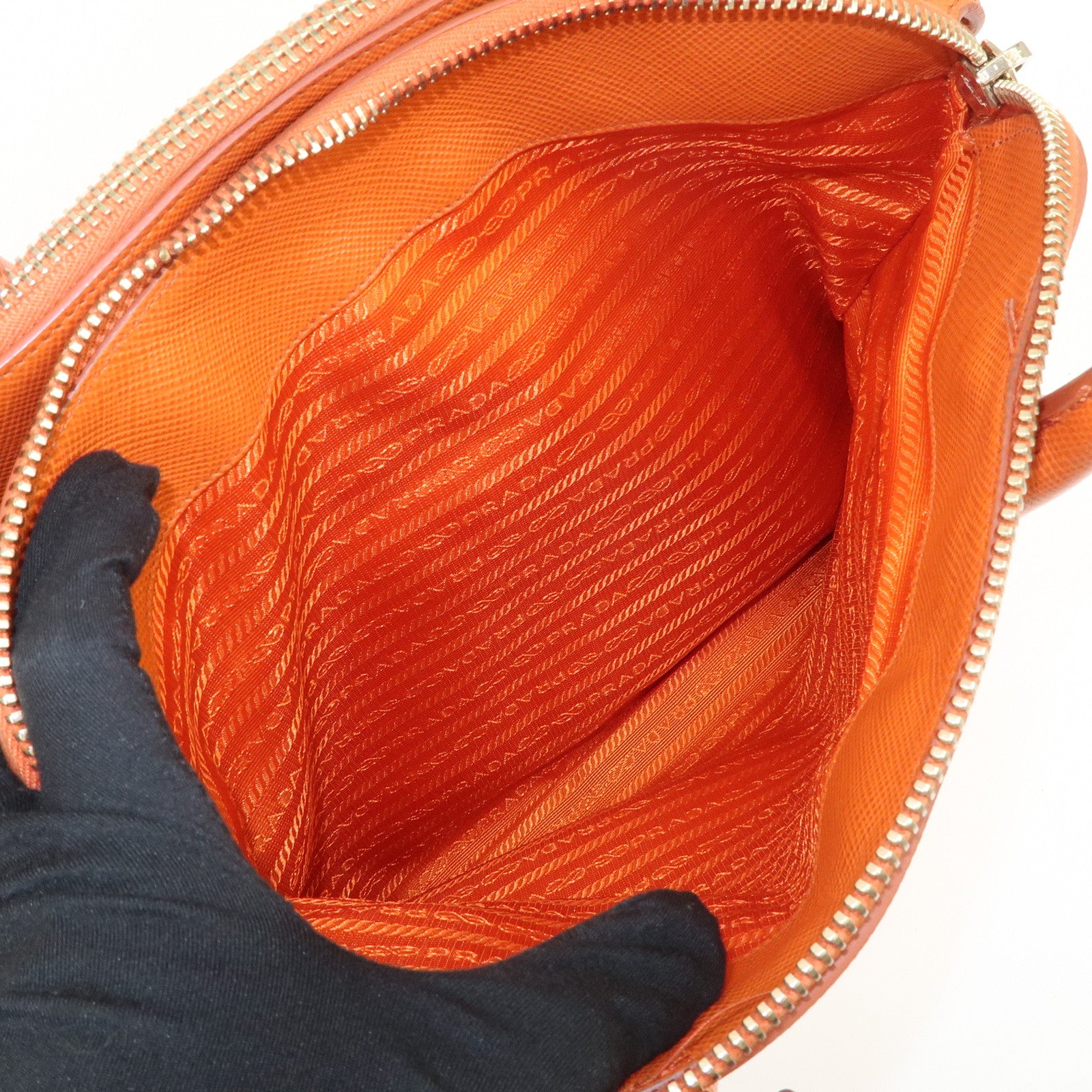 PRADA Logo Saffiano Leather Hand Bag Orange BN2560