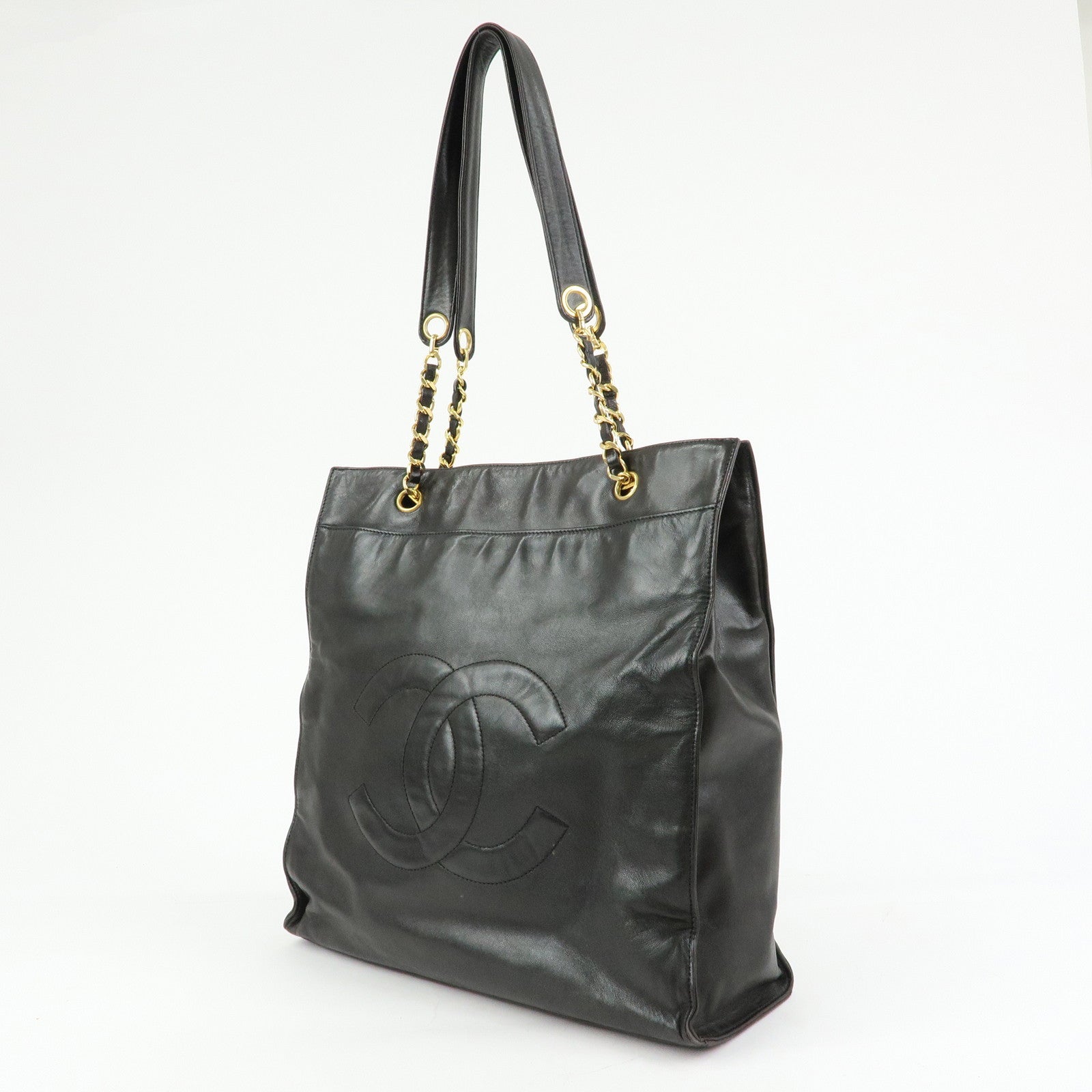 CHANEL COCO Mark Lamb Skin Tote Bag Shoulder Bag Dark Brown