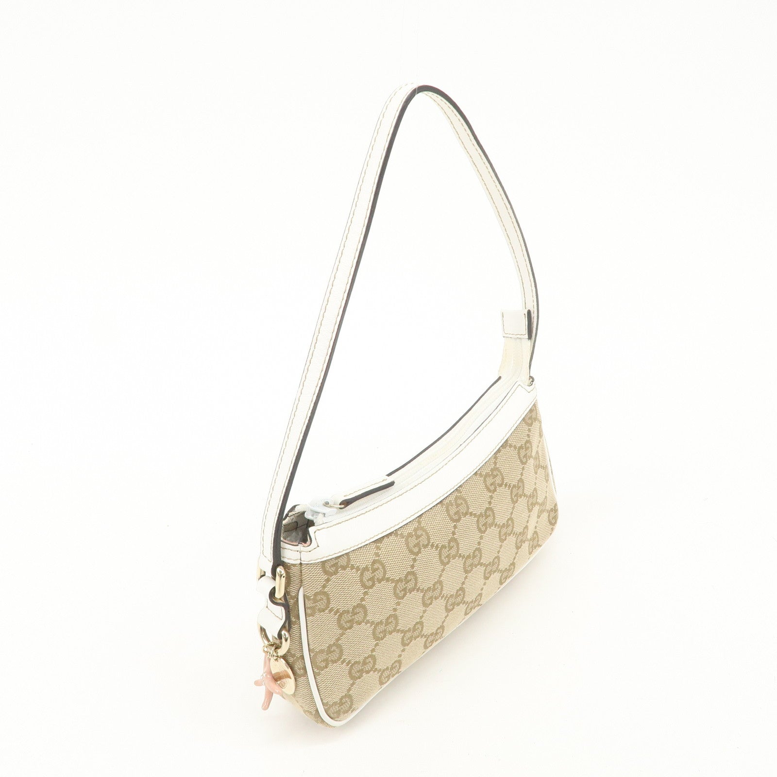 GUCCI GG Canvas Leather Hand Bag Accessory Pouch Beige Ivory 154432 Used