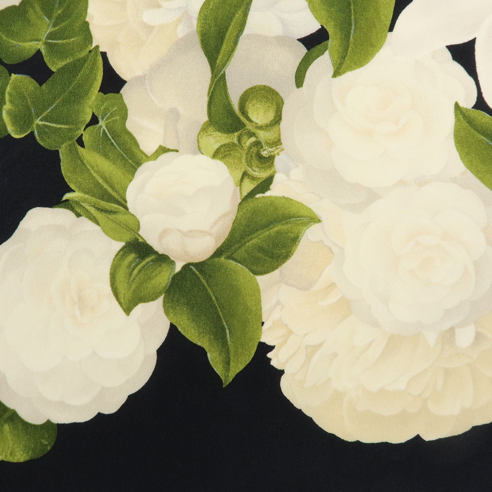 CHANEL Silk 100% Vintage Scarf Flower Print Black White