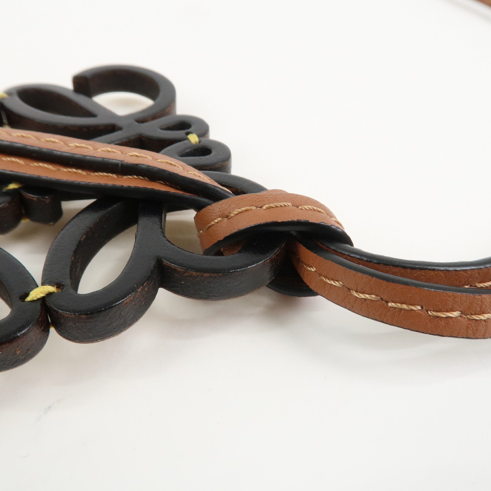 LOEW Anagram Leather Bag Charm Key Chain Yellow Black Brown