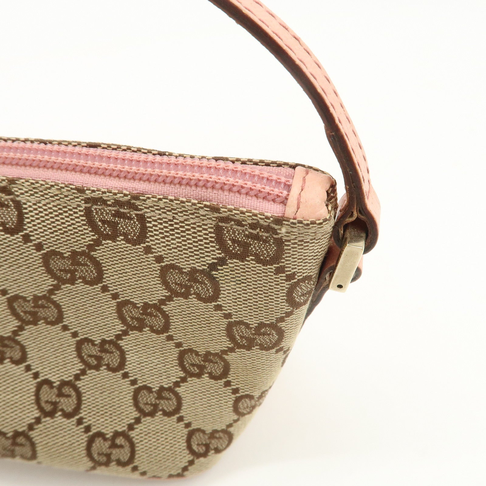 GUCCI Boat Bag GG Monogram Canvas Leather Hand Bag Brown Pink 07198