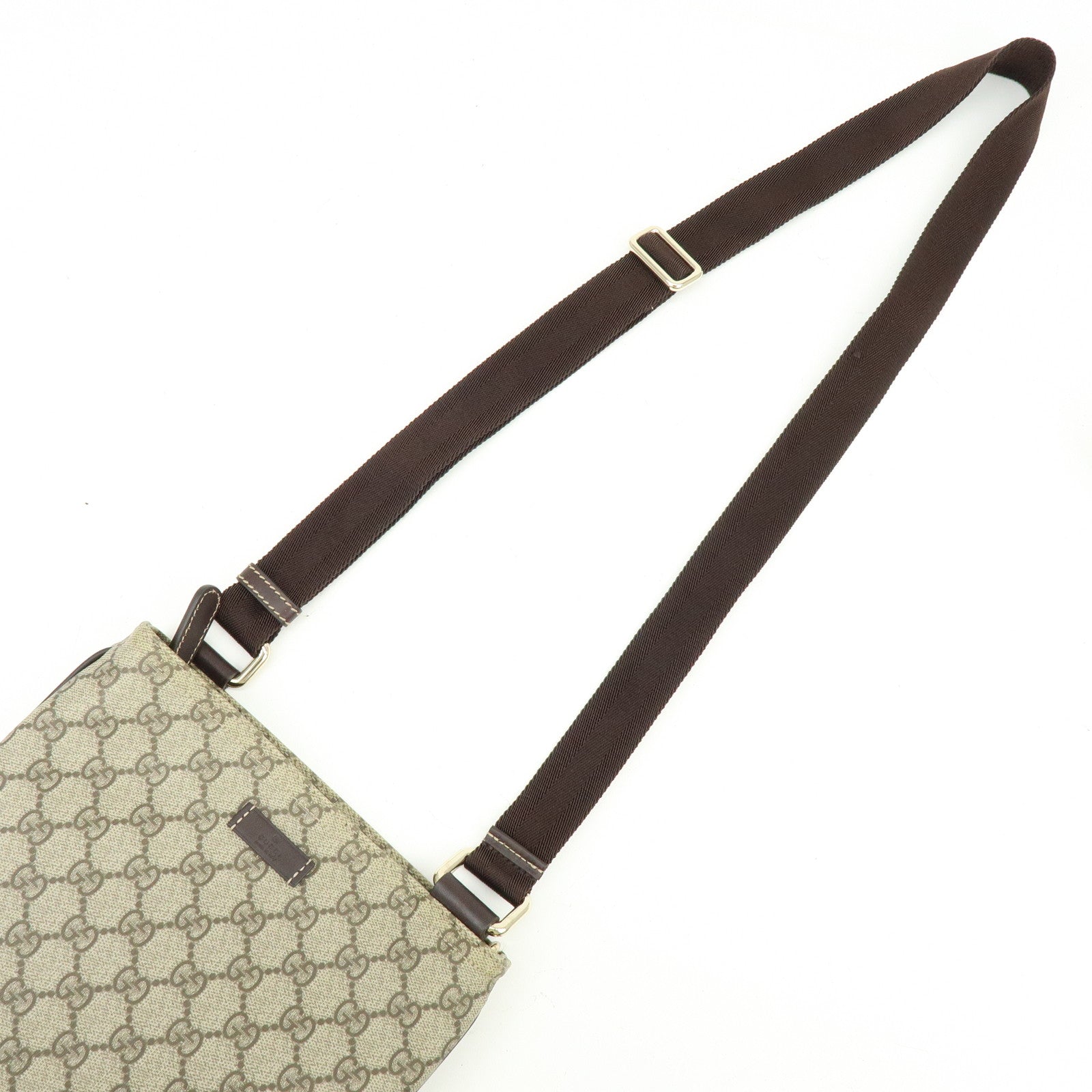 GUCCI GG Supreme Leather Shoulder Bag Gray Beige Brown 201533