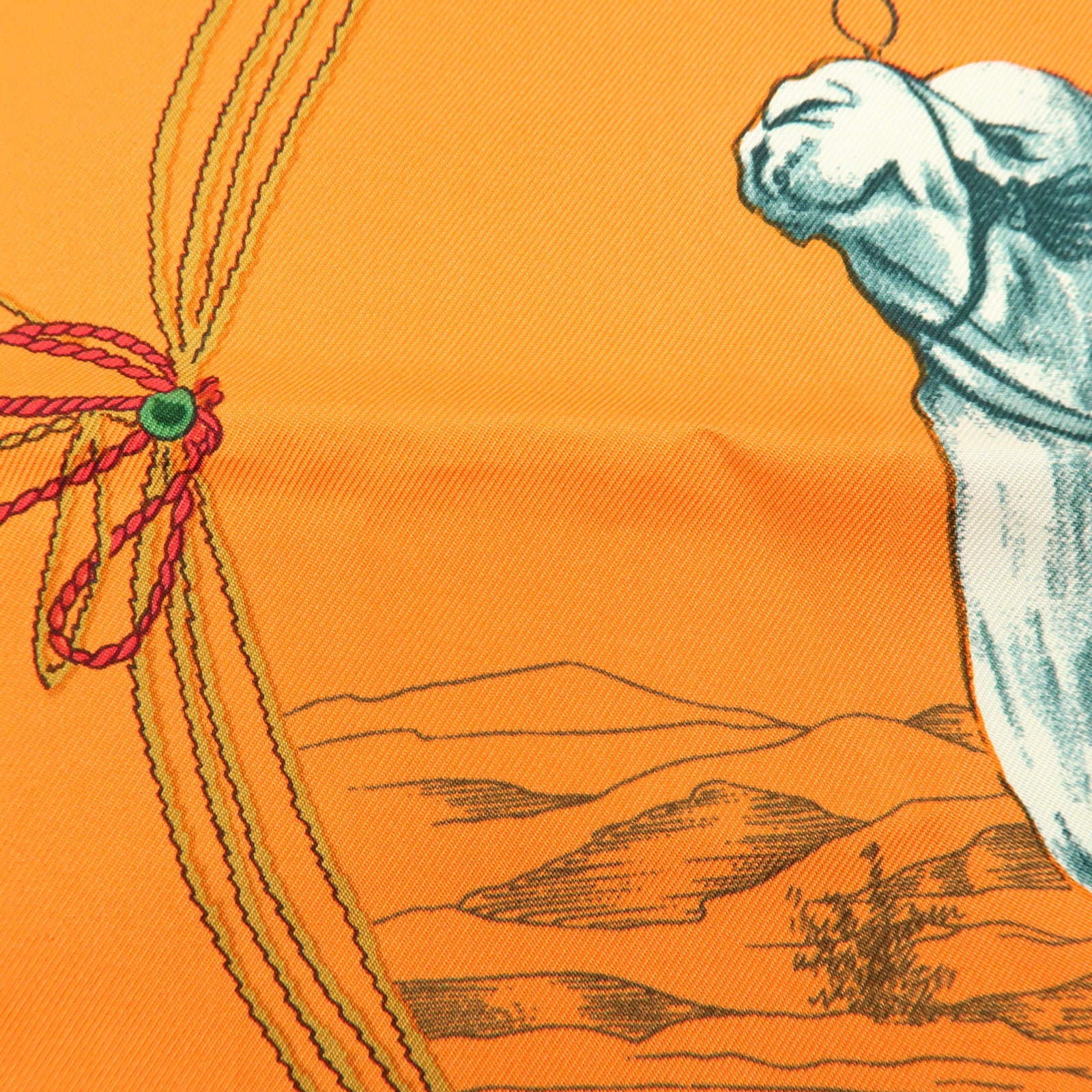 HERMES Carre 90 Silk 100% CUIRS DU DESERT Scarf Orange