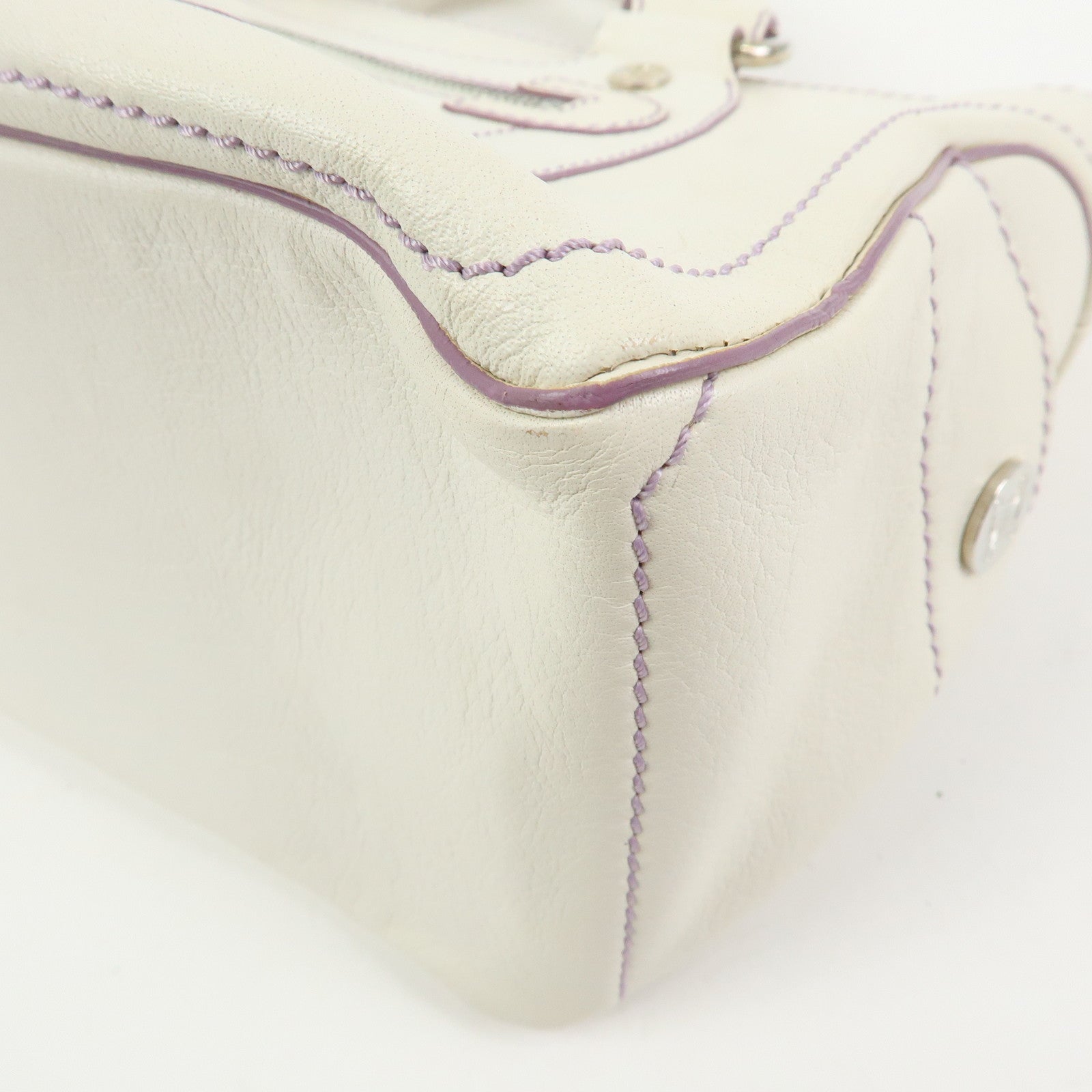 CELINE Macadam Leather Boogie Bag Hand Bag Tote Bag White Purple