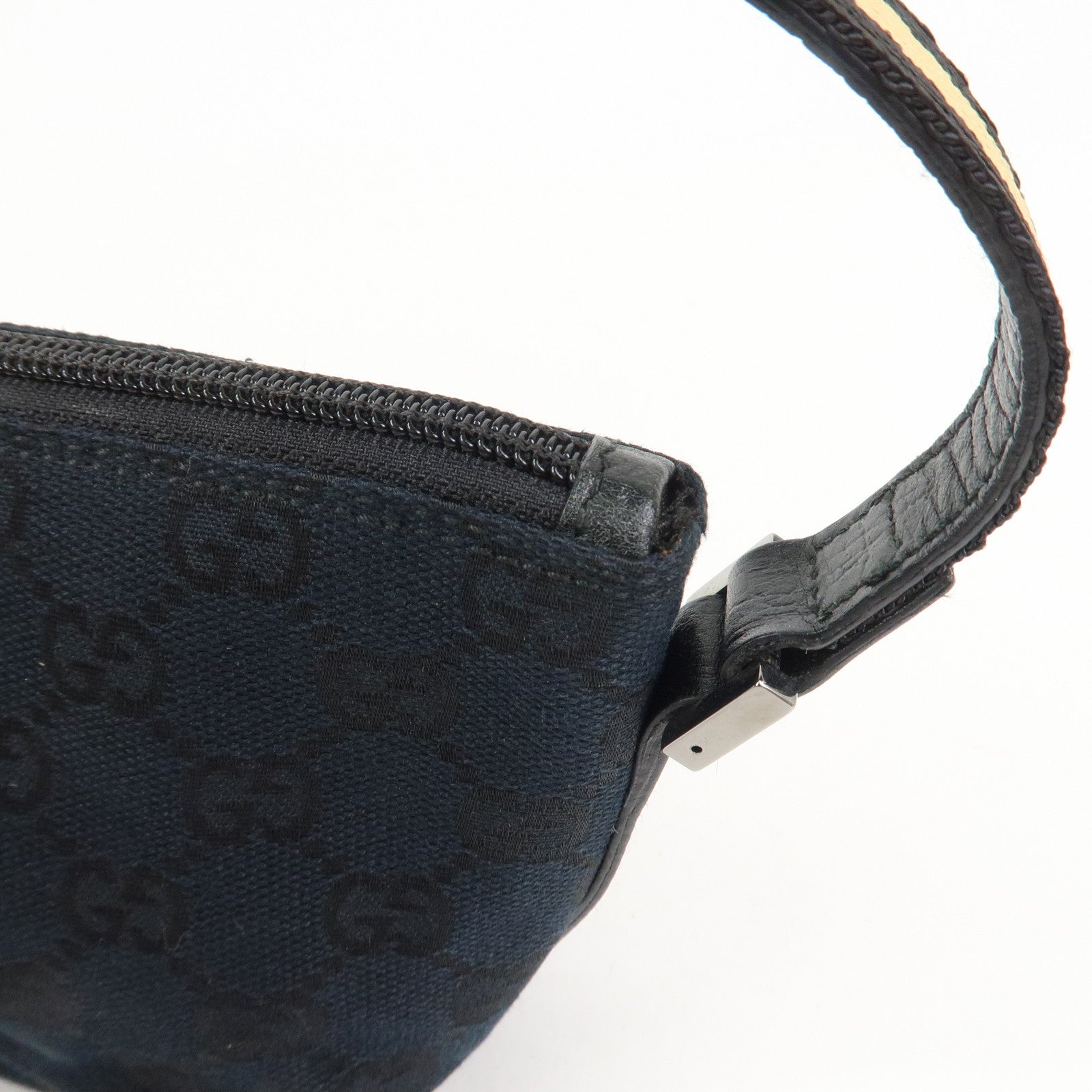 GUCCI Boat Bag Sherry GG Canvas Leather Hand Bag Black 141809
