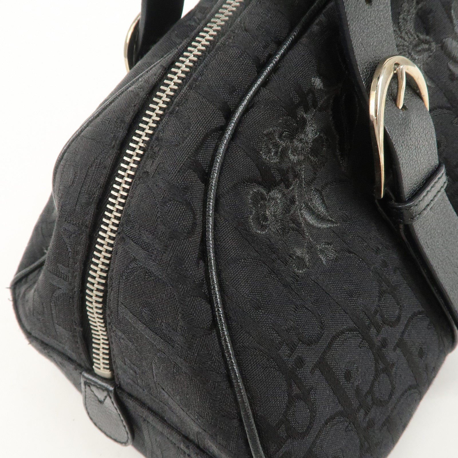 Christian Dior Trotter Leather Canvas Flower Embroidery Boston Bag Used
