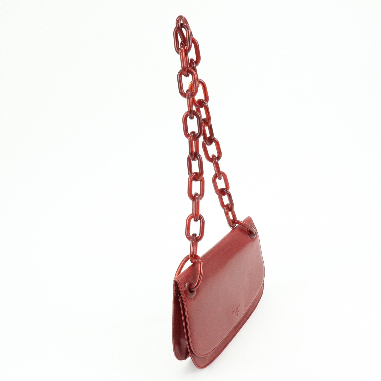 PRADA Logo Leather Plastic Chain Shoulder Bag Hand Bag Red