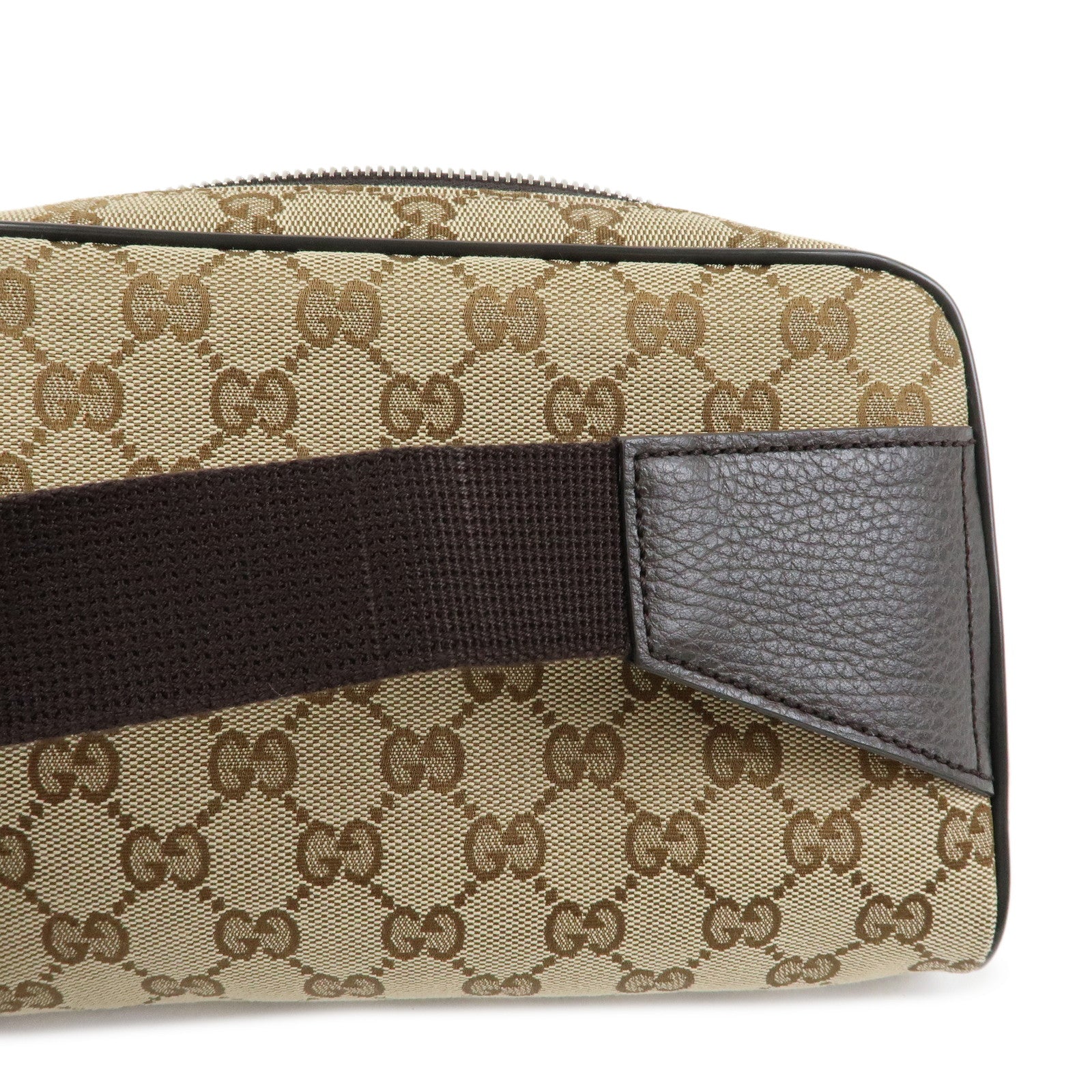 GUCCI GG Canvas Leahter Waist Pouch Body Bag Beige Brown 449174