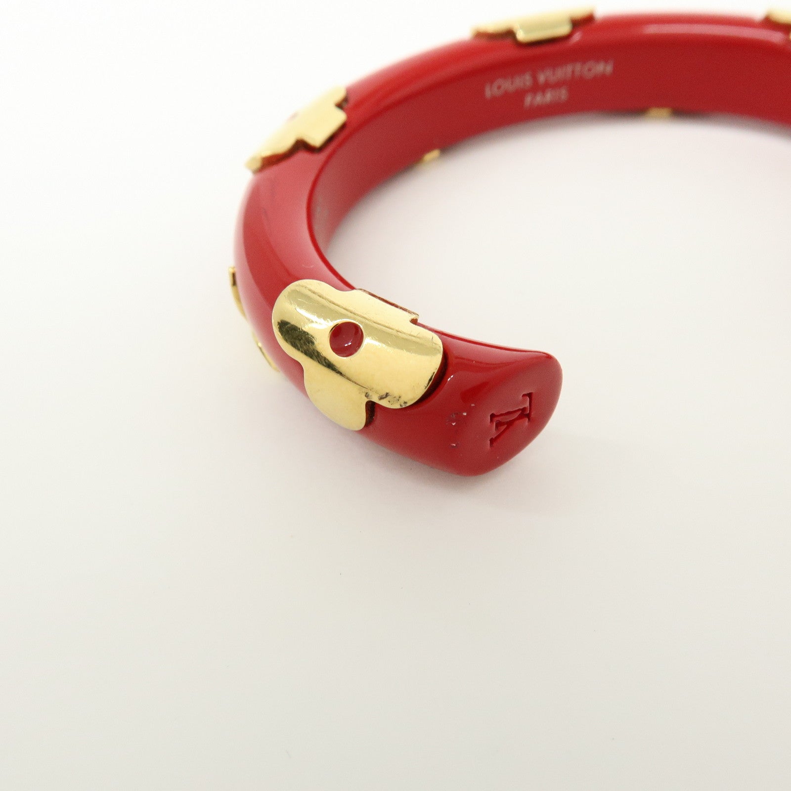 Louis Vuitton Monogram Ceramic Metal Bracelet Bangle Red Gold