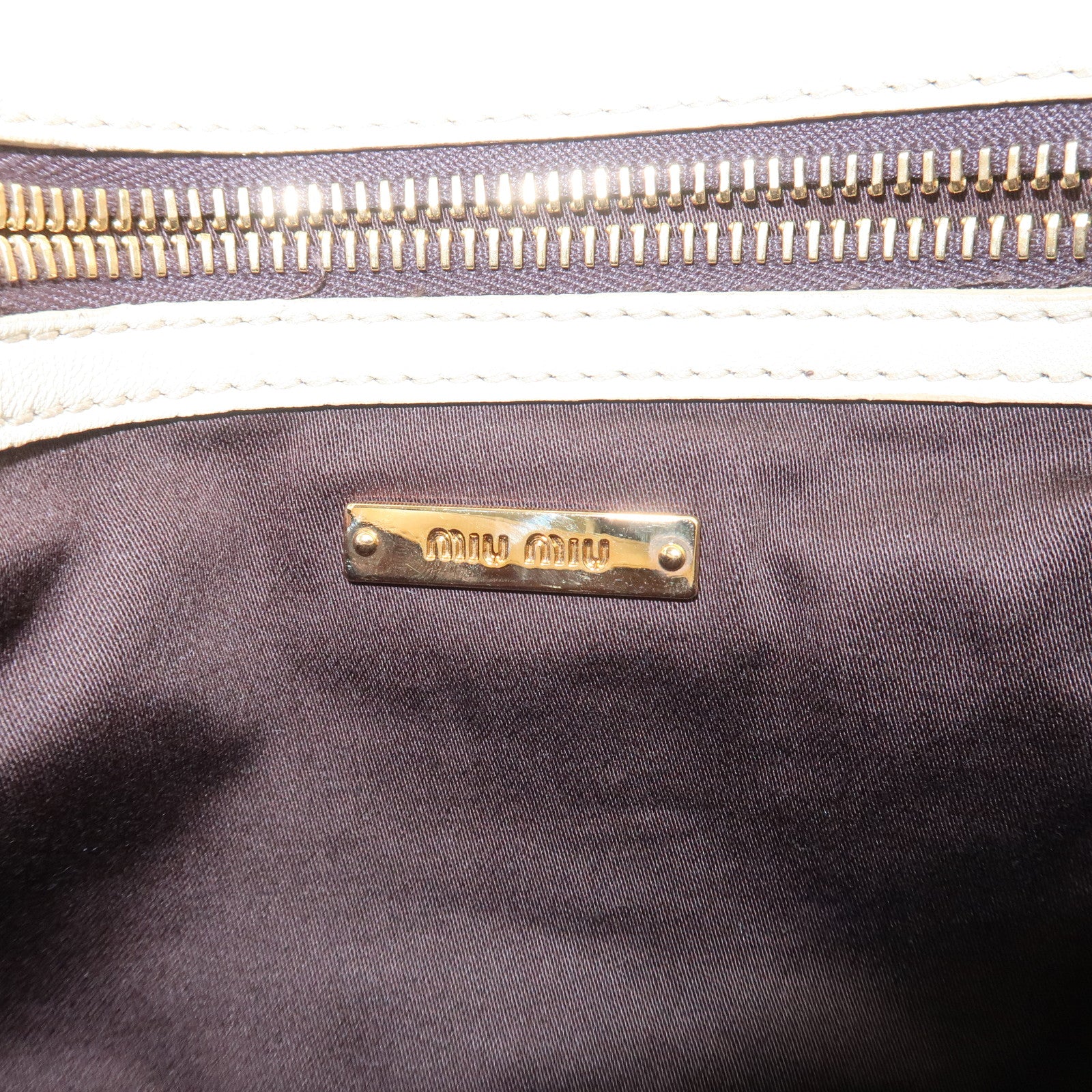 MIU MIU Logo Leather Shoulder Bag Hand Bag Cream