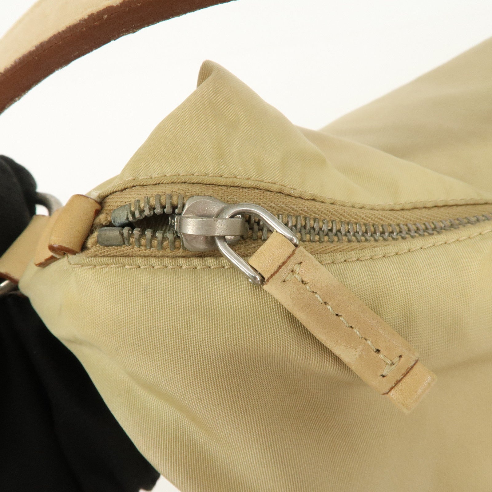PRADA Logo Nylon Leather Shoulder Bag Hand Bag Beige BR3315