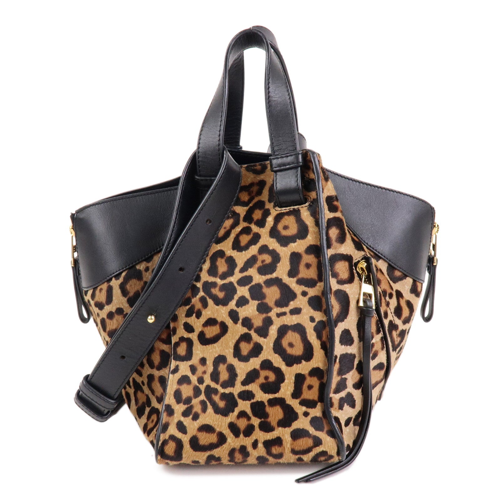 LOEWE Calfskin Hammock Small Shoulder Bag Leopard Beige Black