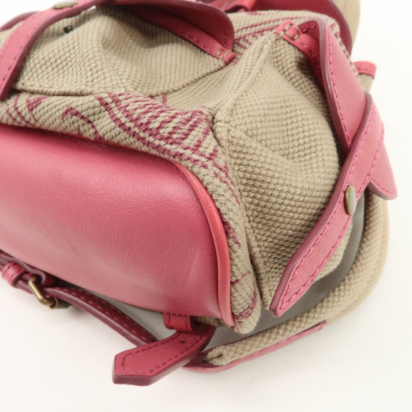 BURBERRY Children Canvas Leather Mini Rucksack Backpack Beige Pink