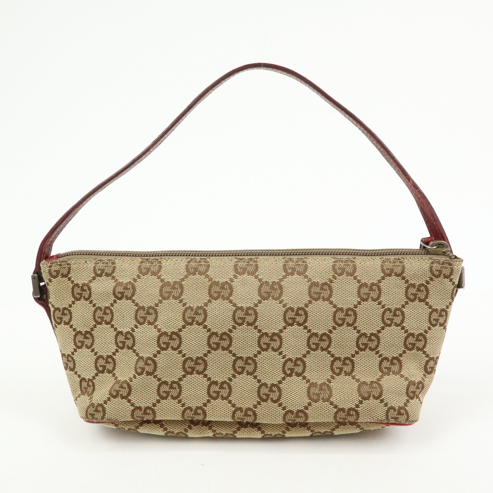 GUCCI Boat Bag GG Canvas Leather Hand Bag Accessory Pouch 07198 Auth Used F/S