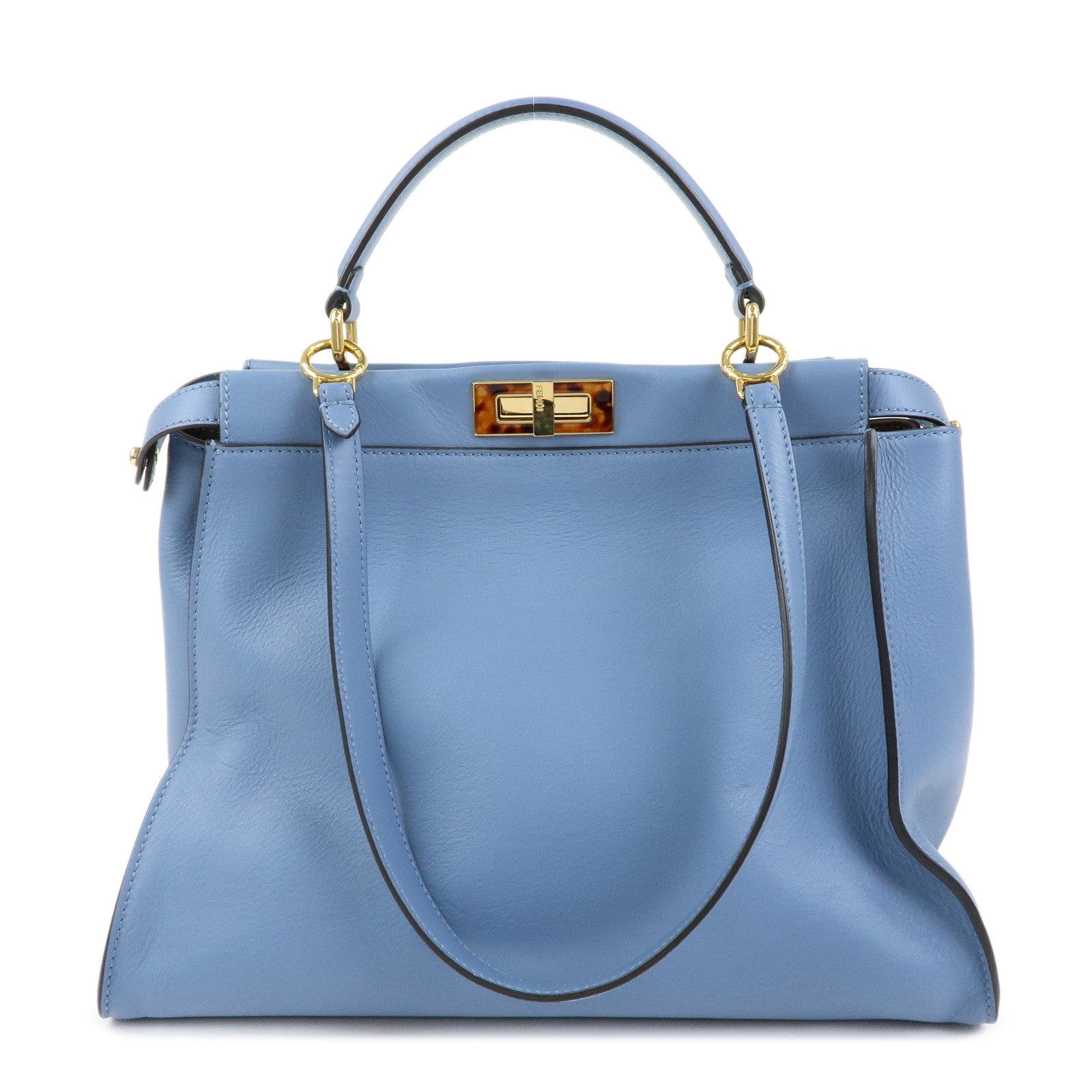 FENDI Peekaboo Leather 2Way Bag Tote Shoulder Bag Light Blue 8BN210