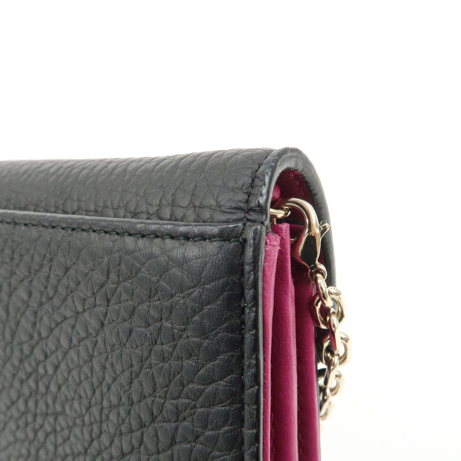 Christian Dior Leather Chain Wallet Hand Bag Black Pink