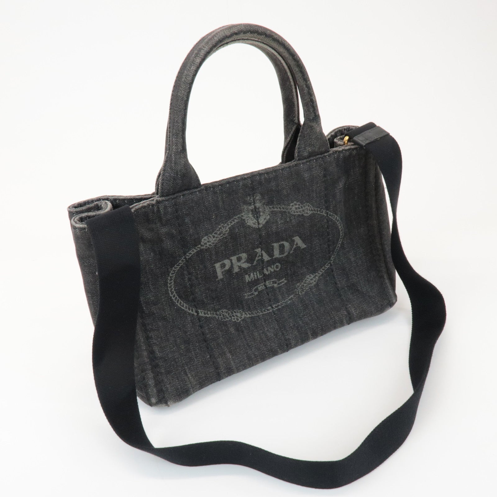 PRADA Canapa Mini 2Way Bag Hand Shoulder Bag Black B2439G