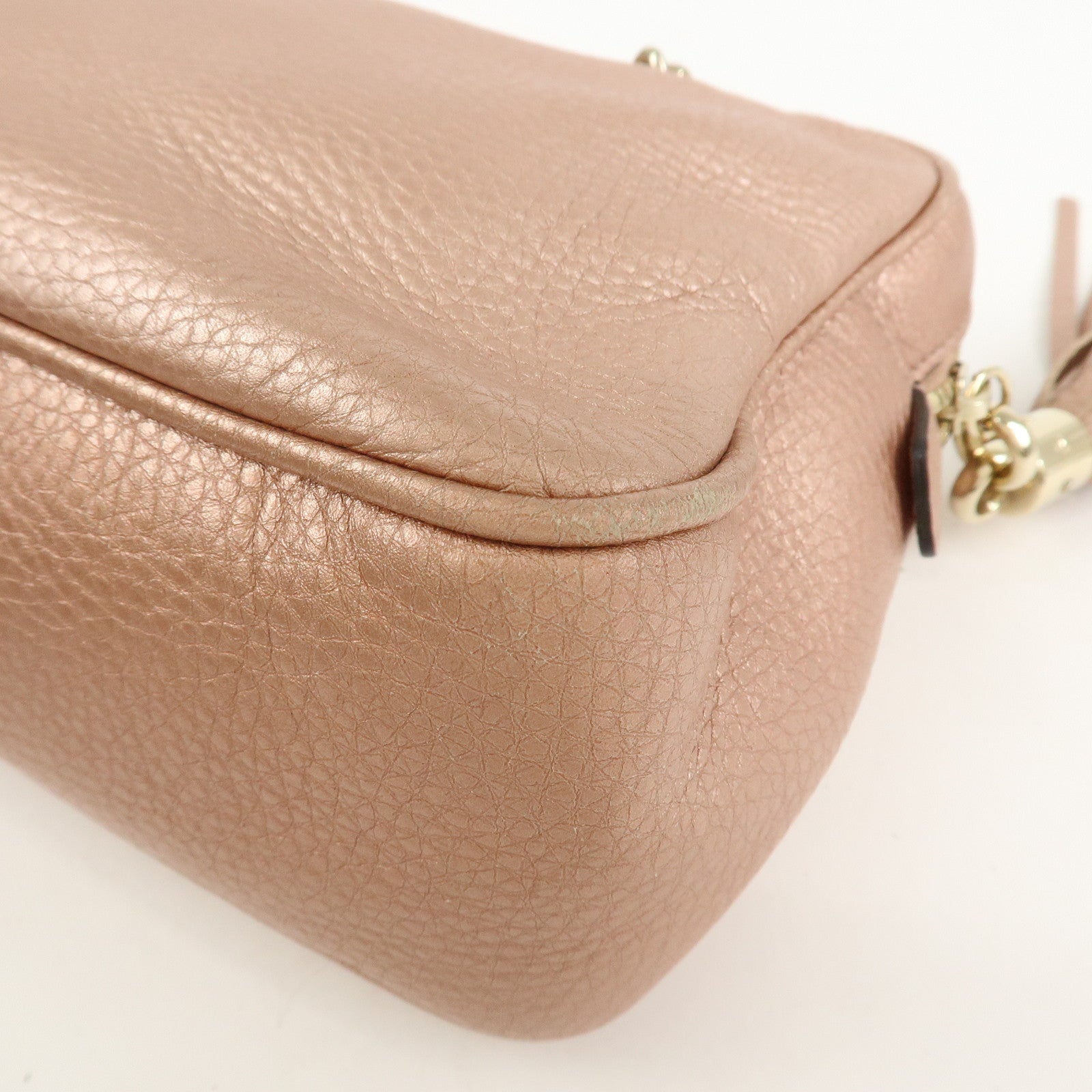 GUCCI SOHO Interlocking G Leather Shoulder Bag Metallic Pink 308983