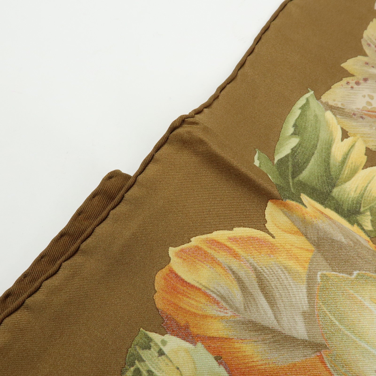 Ferragamo Silk 100% Scarf Autumn Bird And Leaf 85x85 Brown Orange
