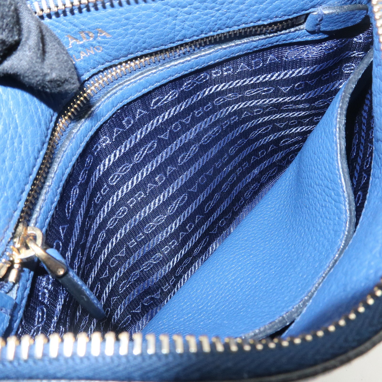 PRADA Logo Leather Shoulder Bag Crossbody Bag Blue 1BH013