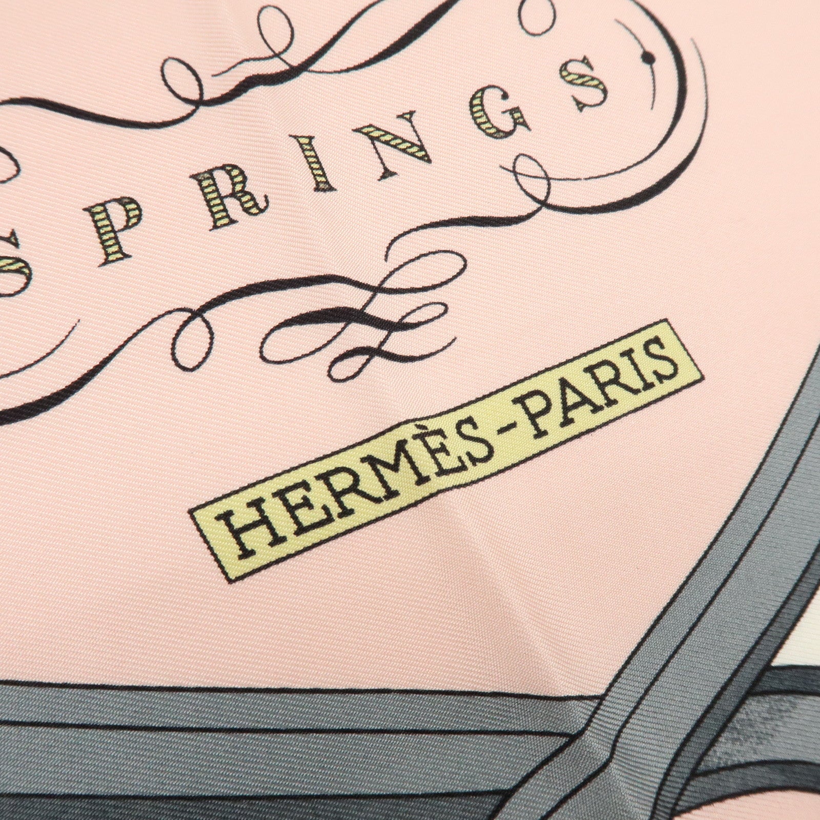 HERMES Carre 90 Silk 100% Scarf SPRINGS Carriage Print Pink White