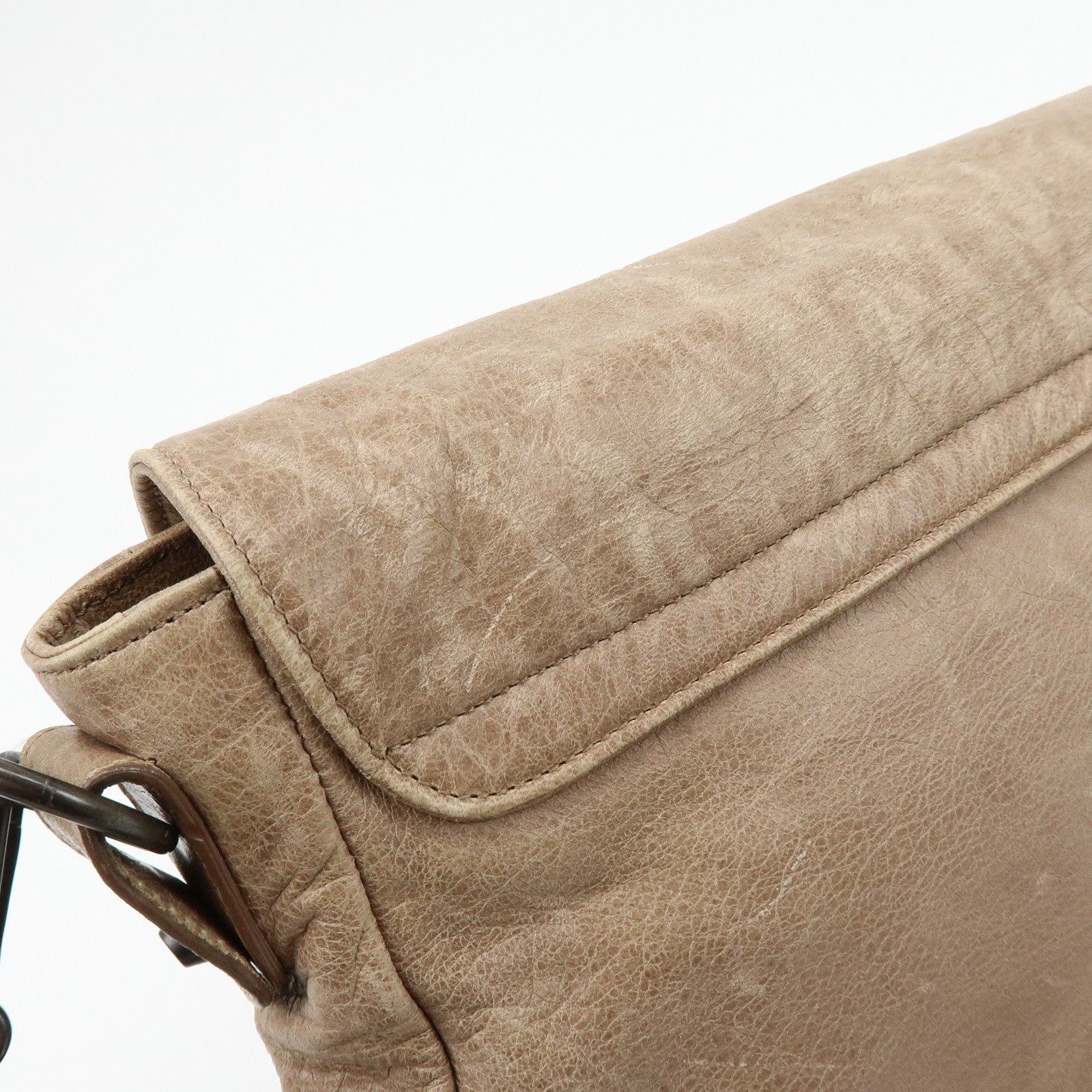 BALENCIAGA The Folk Leather Shoulder Bag Messenger Bag Brown 246432