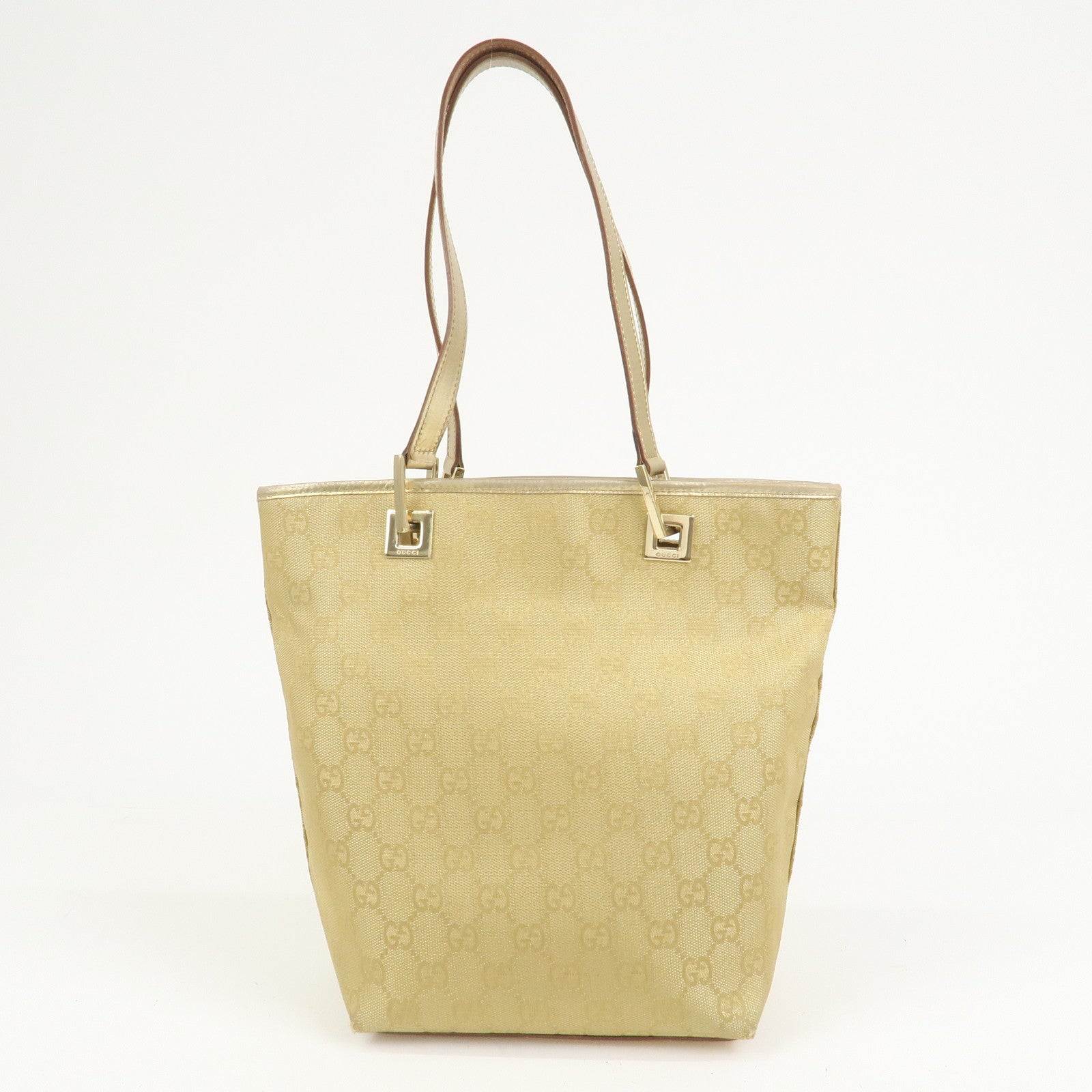 GUCCI GG Canvas Leather Shoulder Bag Tote Bag Gold 002.1099