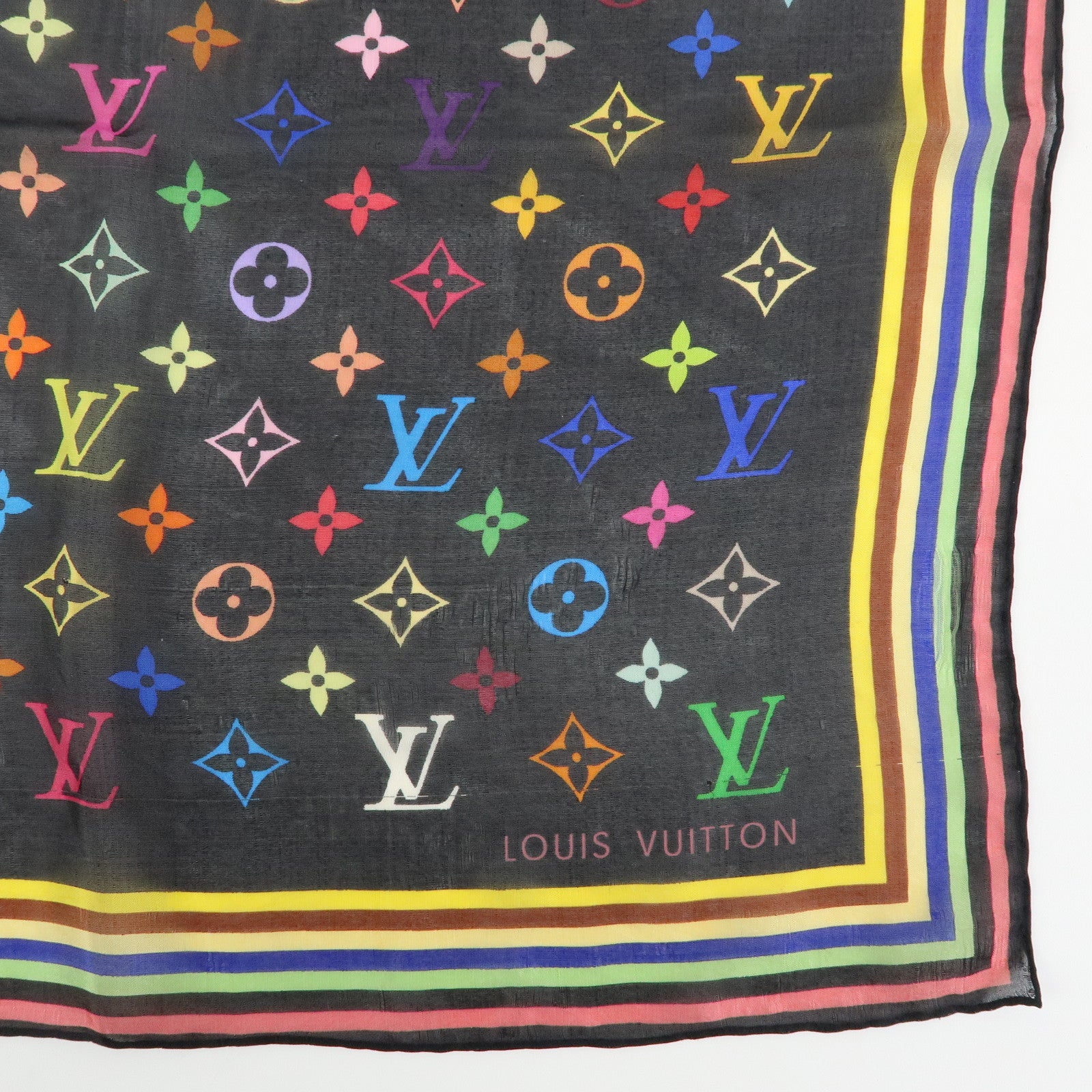 Louis Vuitton Monogram Silk 100% Scarf Multicolor Noir Black