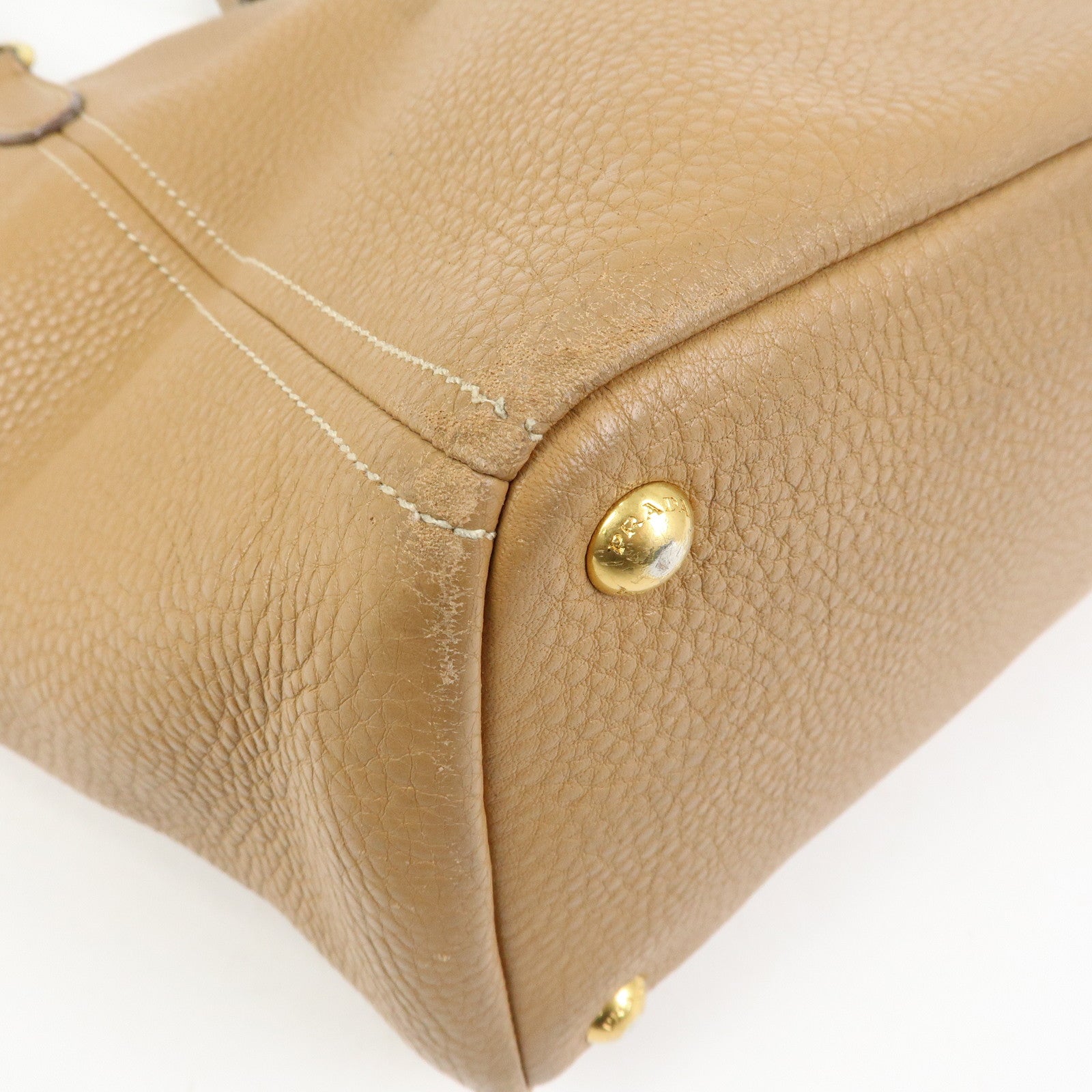PRADA Vitello Daino Leather Tote Bag Shoulder Bag Brown BR4970