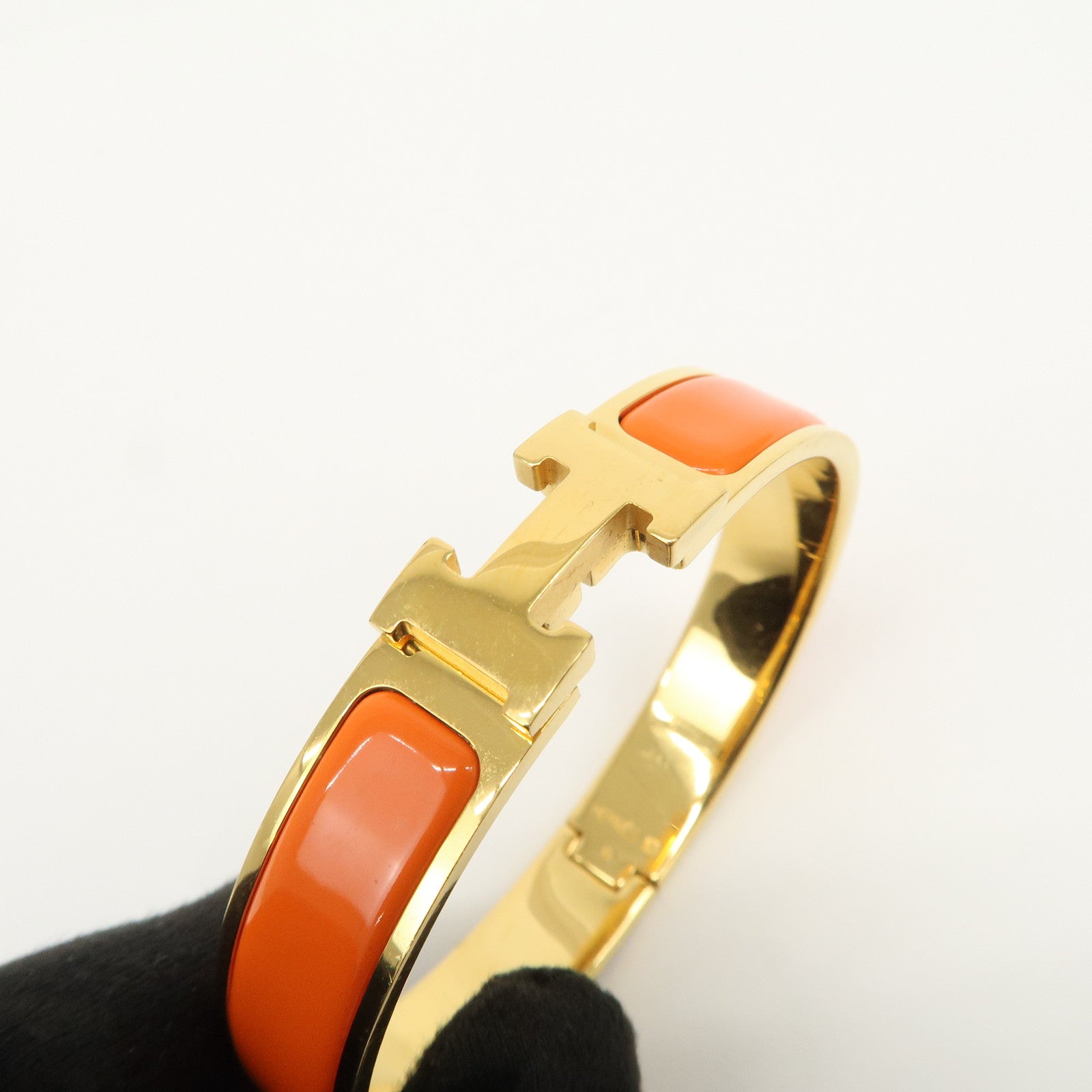 HERMES Clik Clac PM H Logo Metal Bracelet Gold Orange