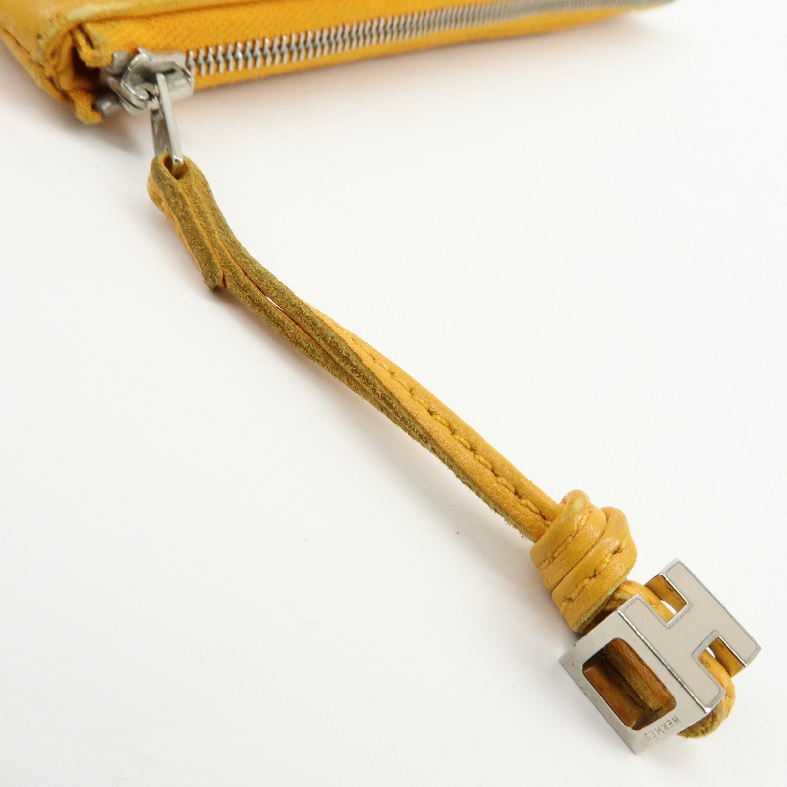 HERMES Leather Cosmetic Pouch Jewelry Pouch ☐P Stamped Yellow