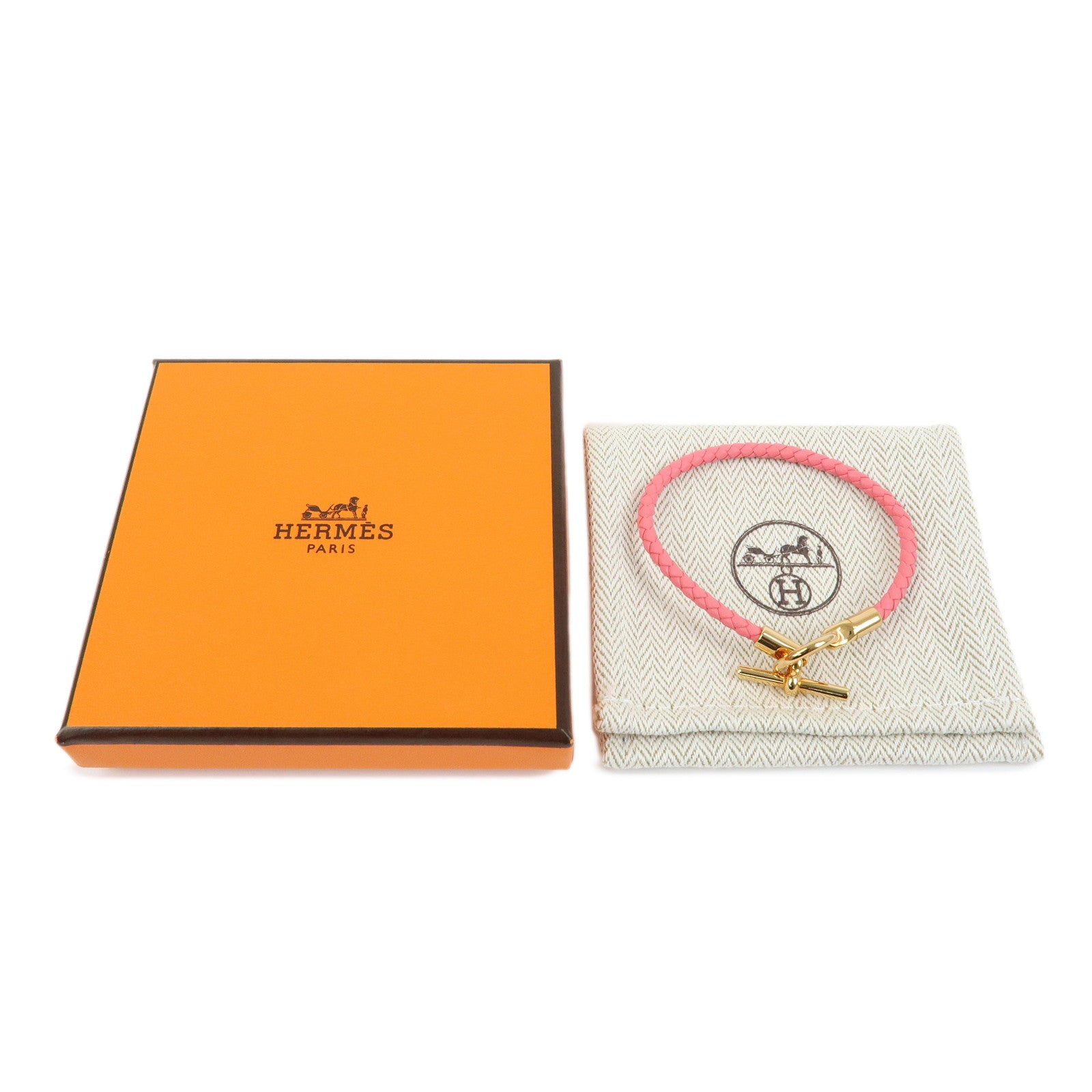 HERMES Glenan H Tresse en Veau Swift Leather Bracelet Pink