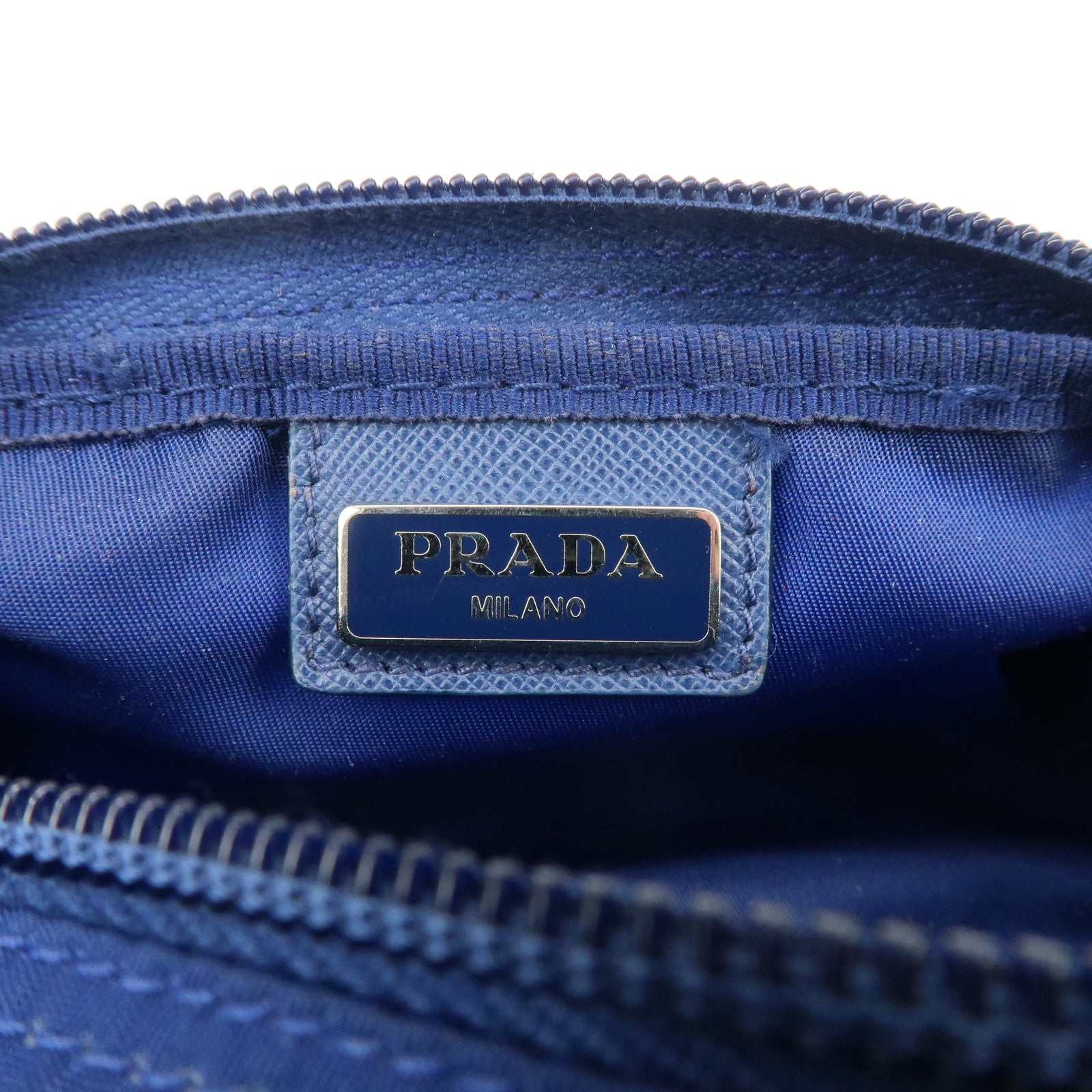 PRADA Triangle Logo Nylon Leather Cosmetic Pouch Blue 1N0175