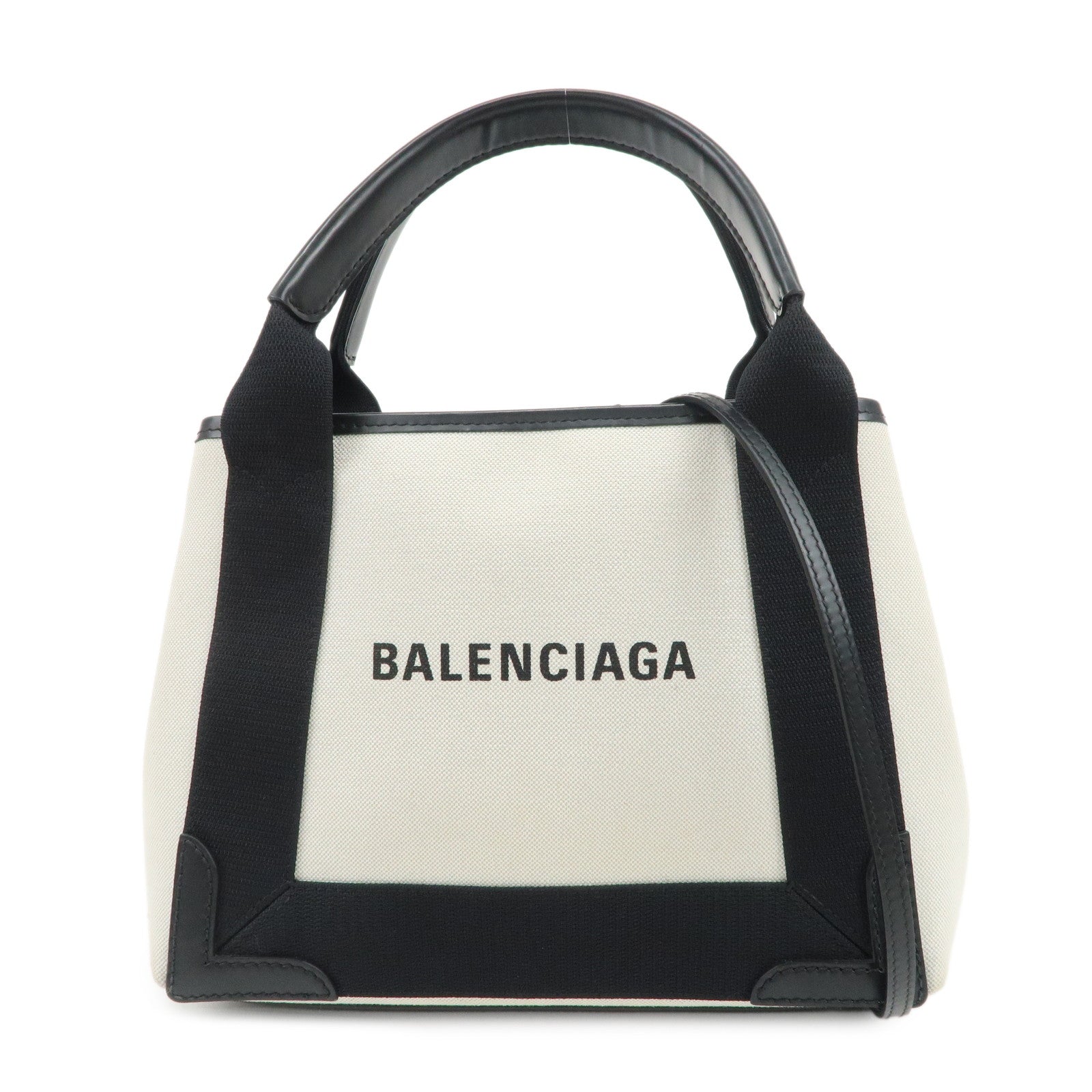 BALENCIAGA Navy Cabas XS Canvas Calf Skin 2Way Hand Bag 390346