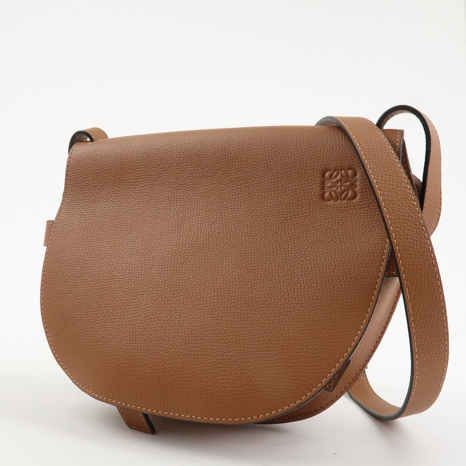 LOEWE Leather Gate Bag Shoulder Bag Brown Gold Hardware Used