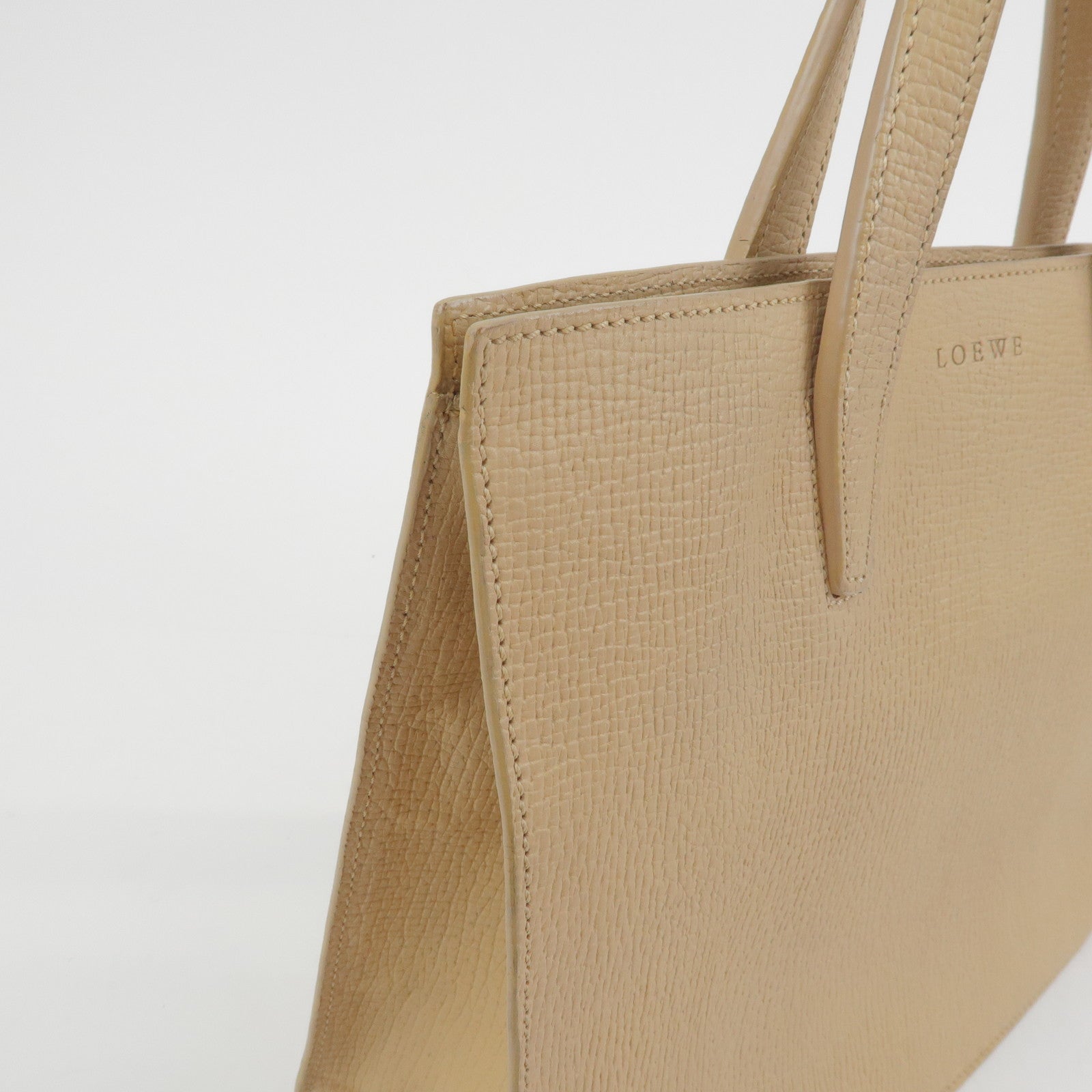 LOEWE Anagram Embossed Leather Tote Bag Hand Bag Beige