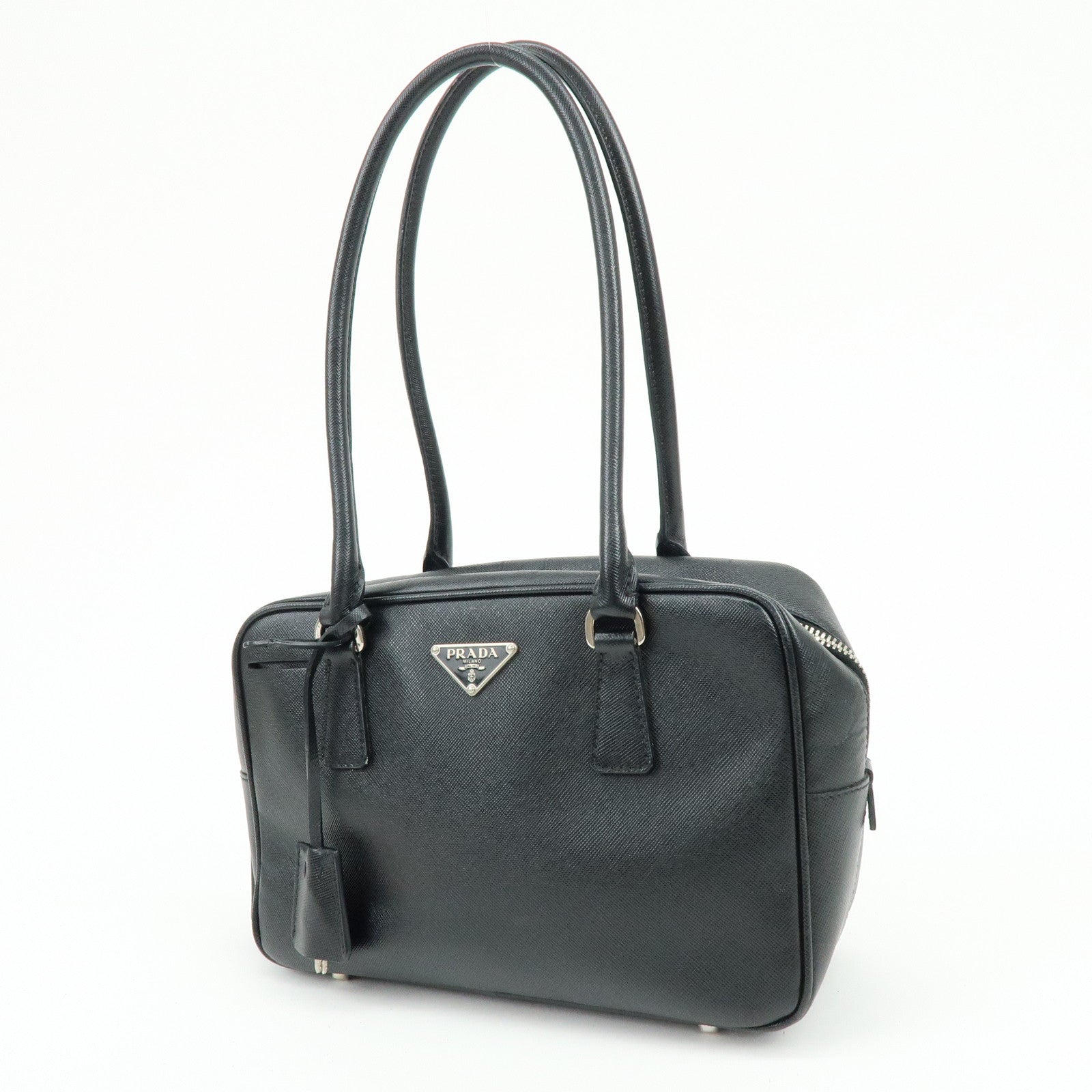 PRADA Triangle Logo Saffiano Leather Hand Bag Shoulder Bag Black
