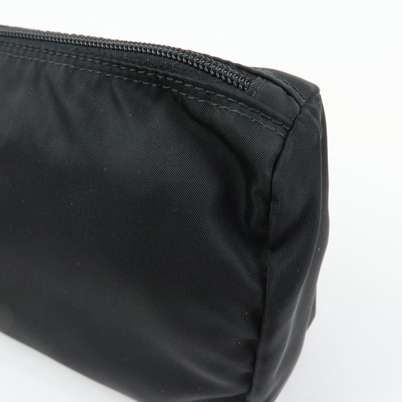 PRADA Triangle Logo Nylon Cosmetic Pouch Makeup Bag Black
