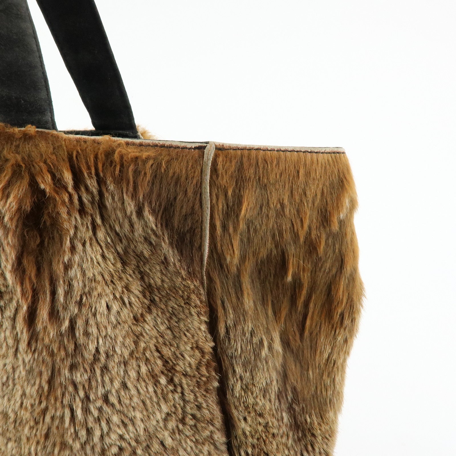 CHANEL COCO Mark Logo Fur Suede Tote Bag Hand Bag Brown