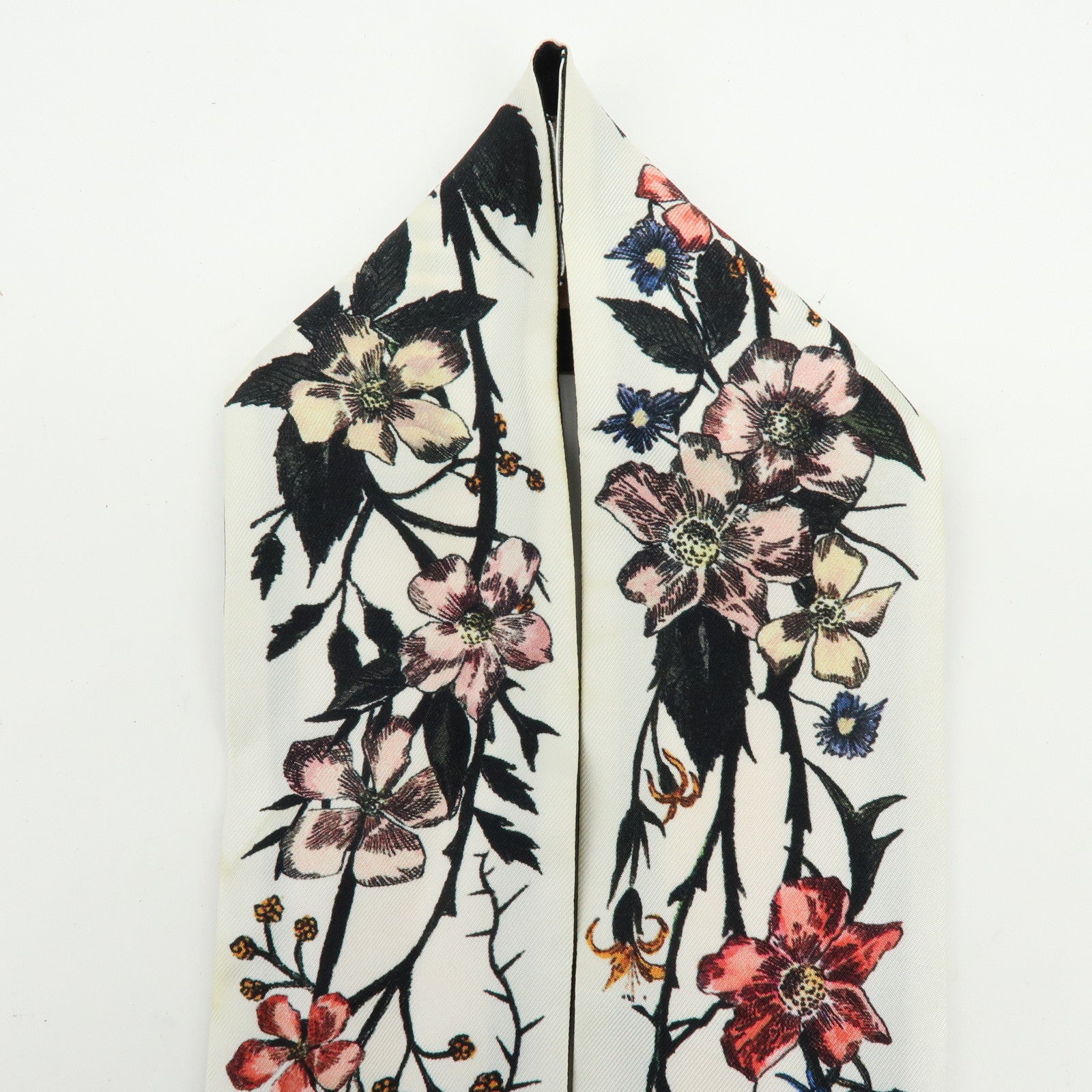 Christian Dior Mitzah Flower Motif Silk 100% Scarf Ivory Pink Black
