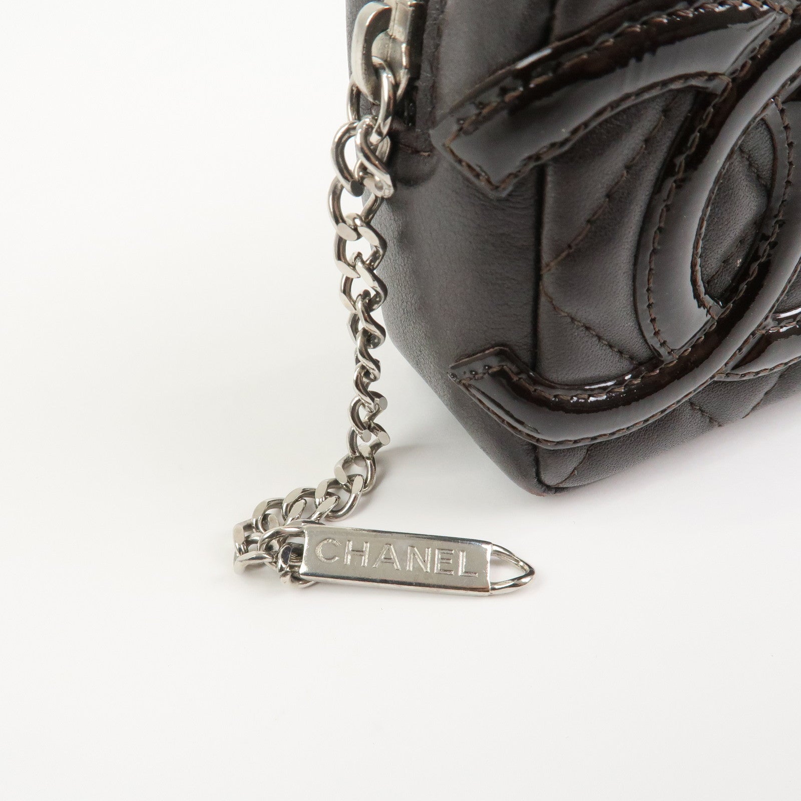 CHANEL Cambon Line COCO Mark Lambskin Cosmetic Pouch Brown