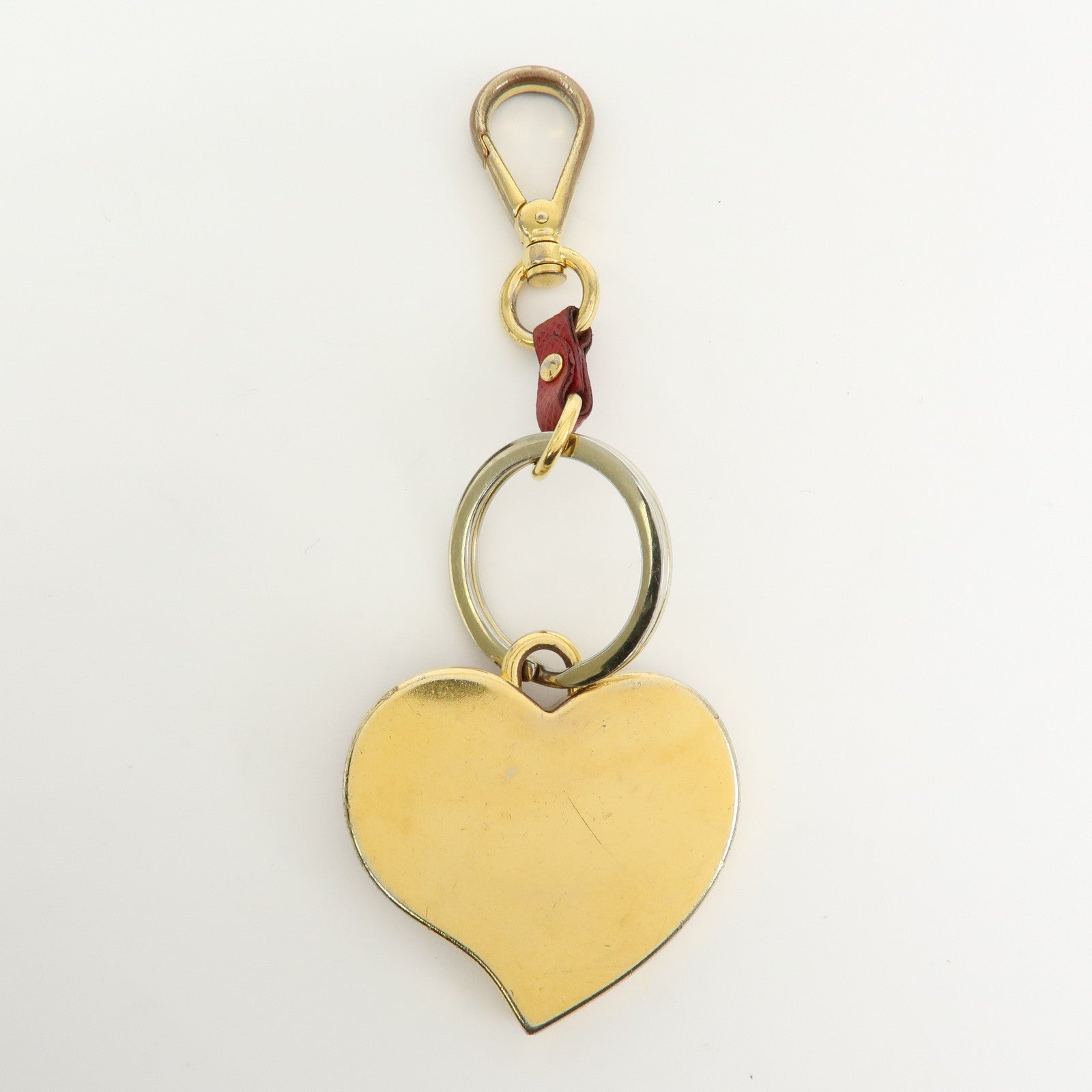 PRADA Metal Saffiano Leather Heart Bag Key Charm Key Chain Red