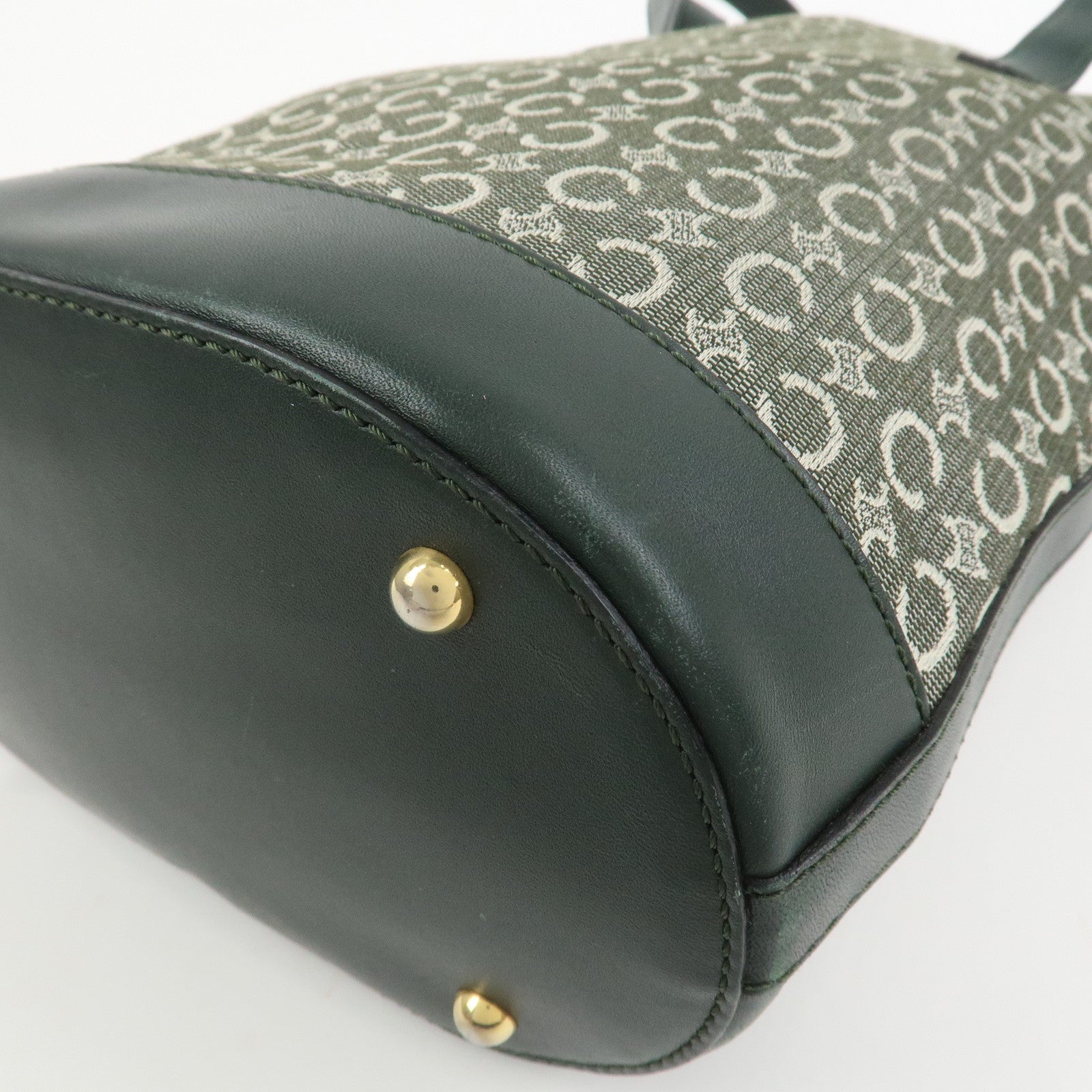 CELINE C Macadam Canvas Leather Tote Bag Shoulder Bag Dark Green